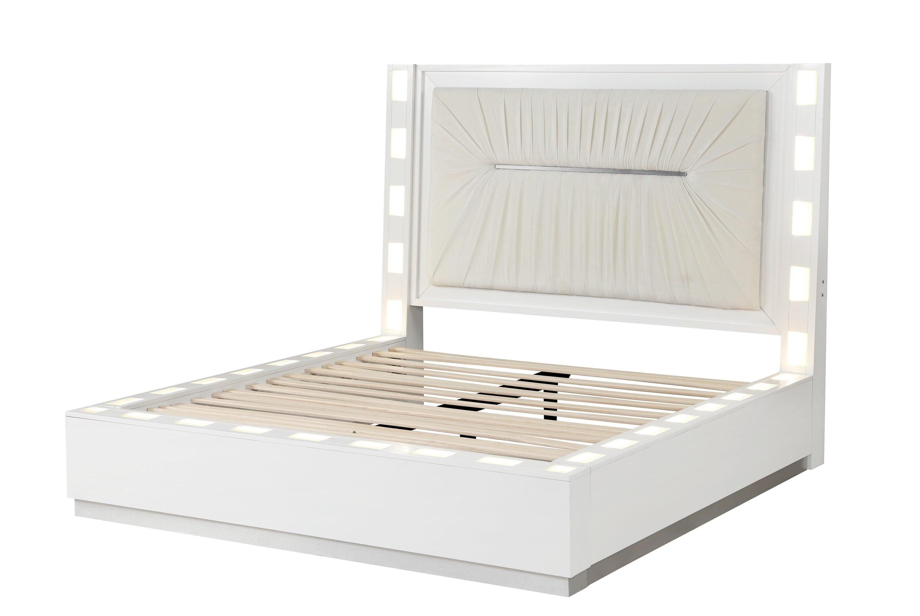 Coco Queen 5 Pc LED Bedroom Set Made with Wood in Milky White