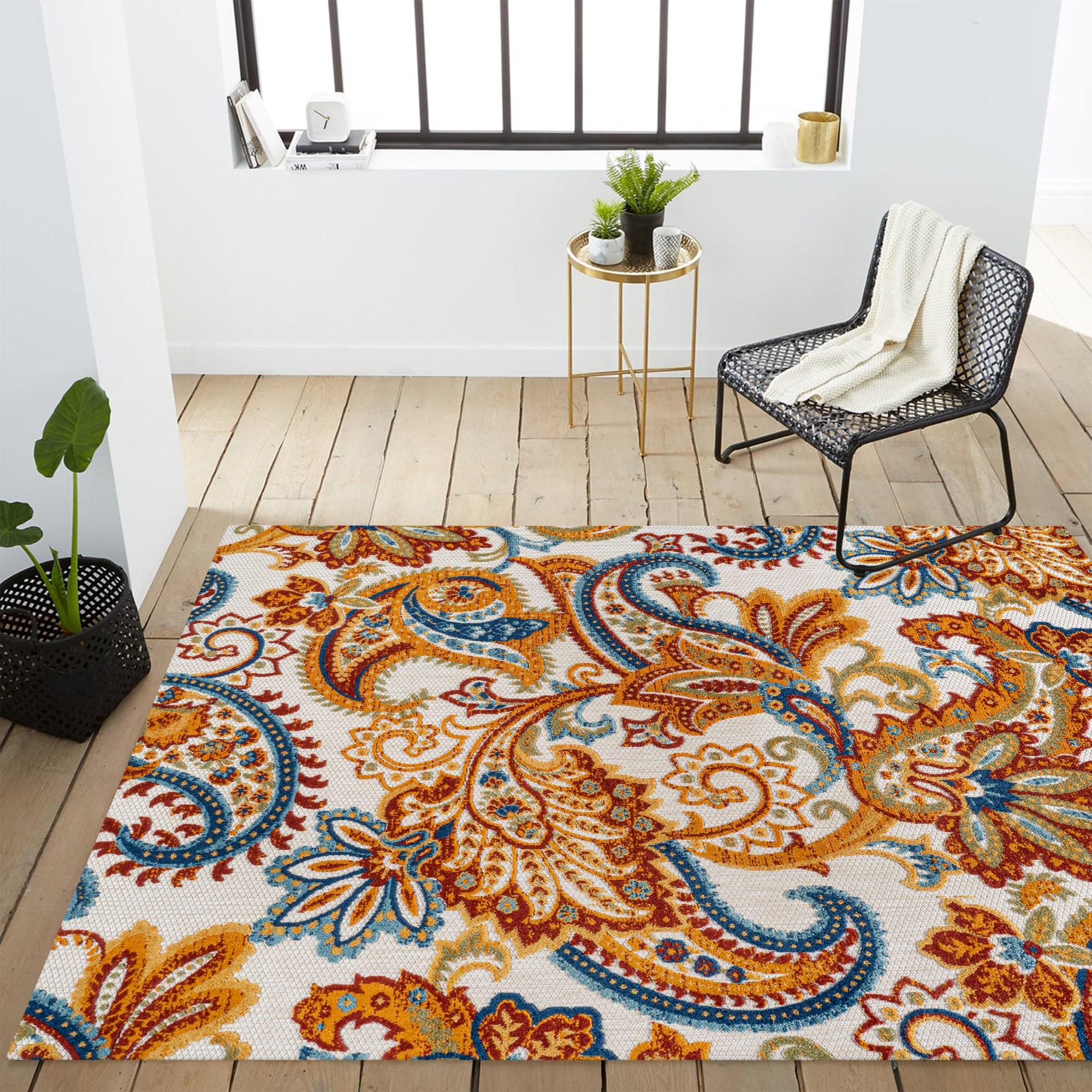 3'x5' Gordes Paisley High-Low Indoor/Outdoor Area Rug, Orange/Multi - JONATHAN Y