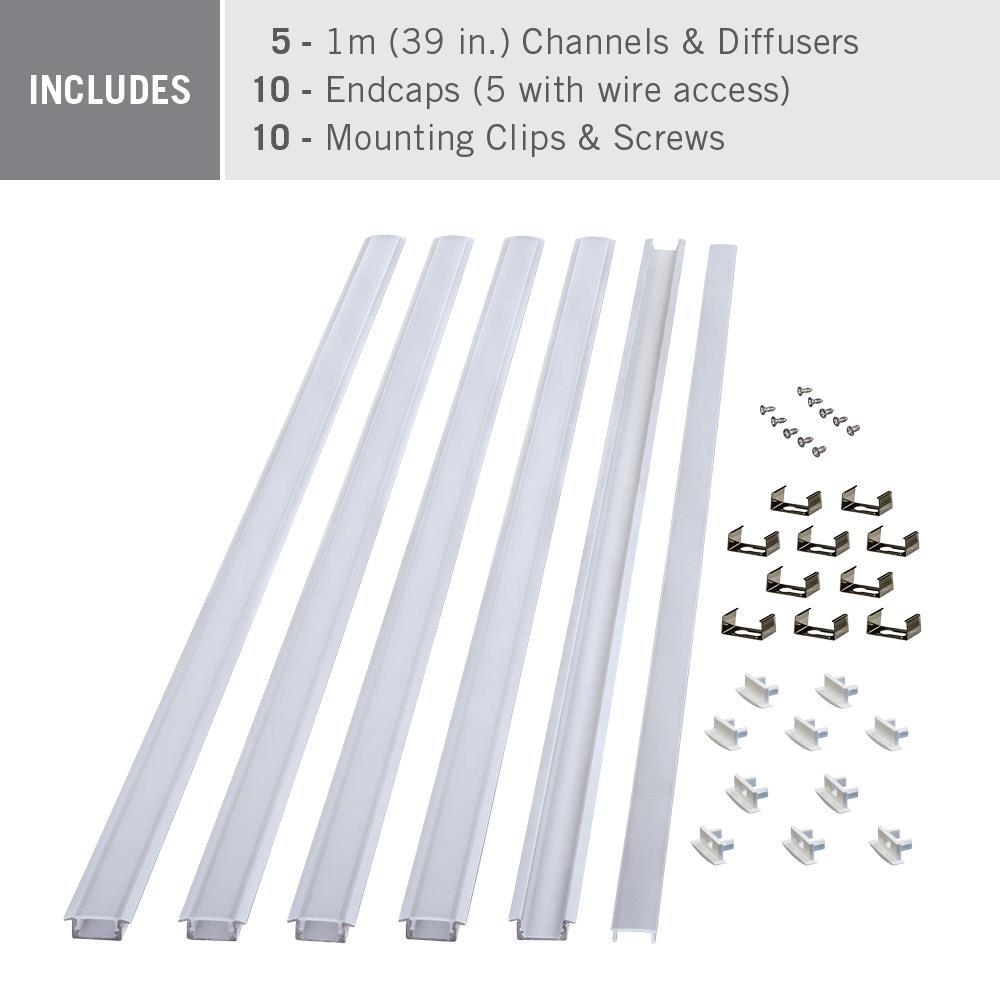 Silver Recess Mount LED Tape Light Channel with Frosted Cover