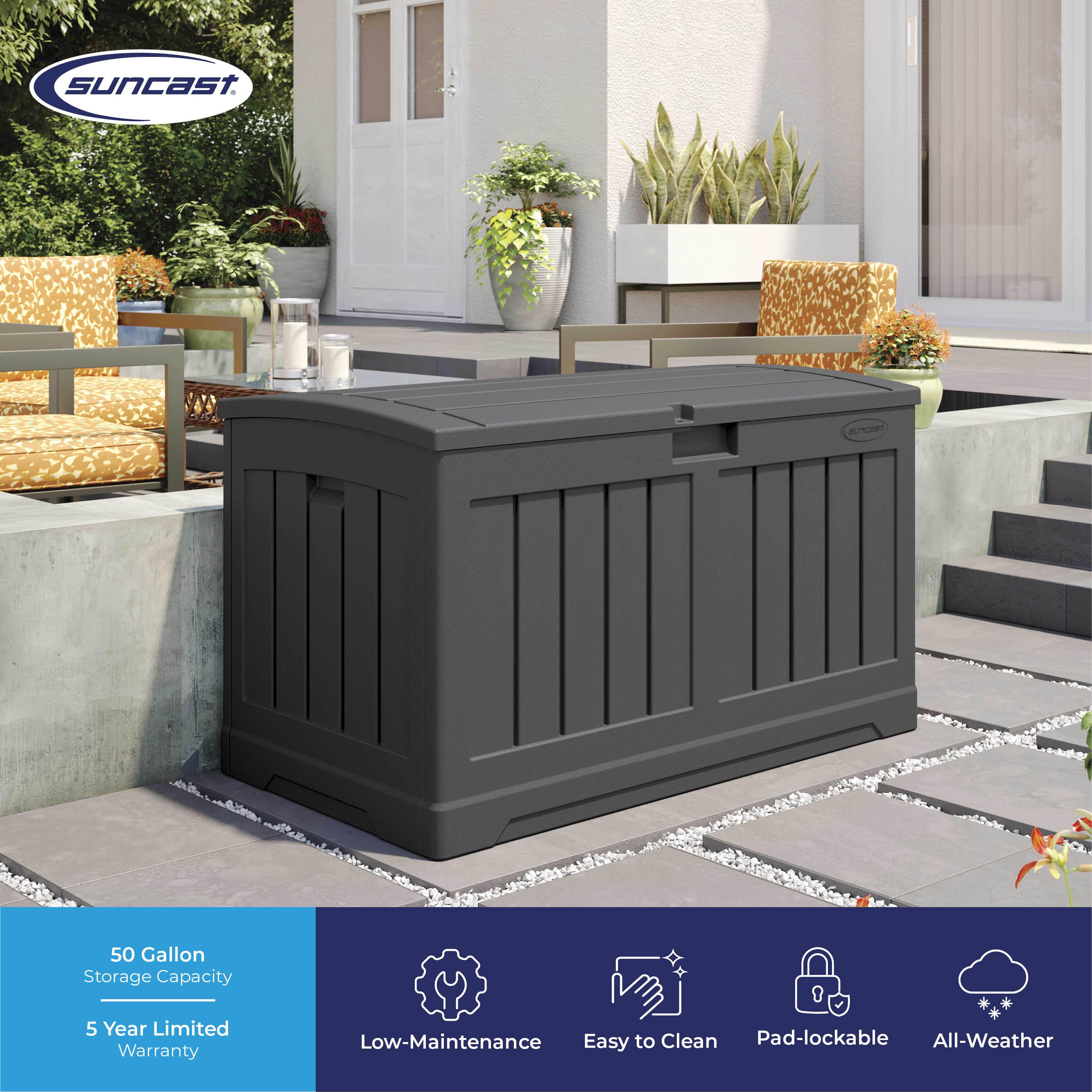 Suncast Suncast 50 Gallon Plastic Deck Box with Molded Lockable Feature for Home, Gray