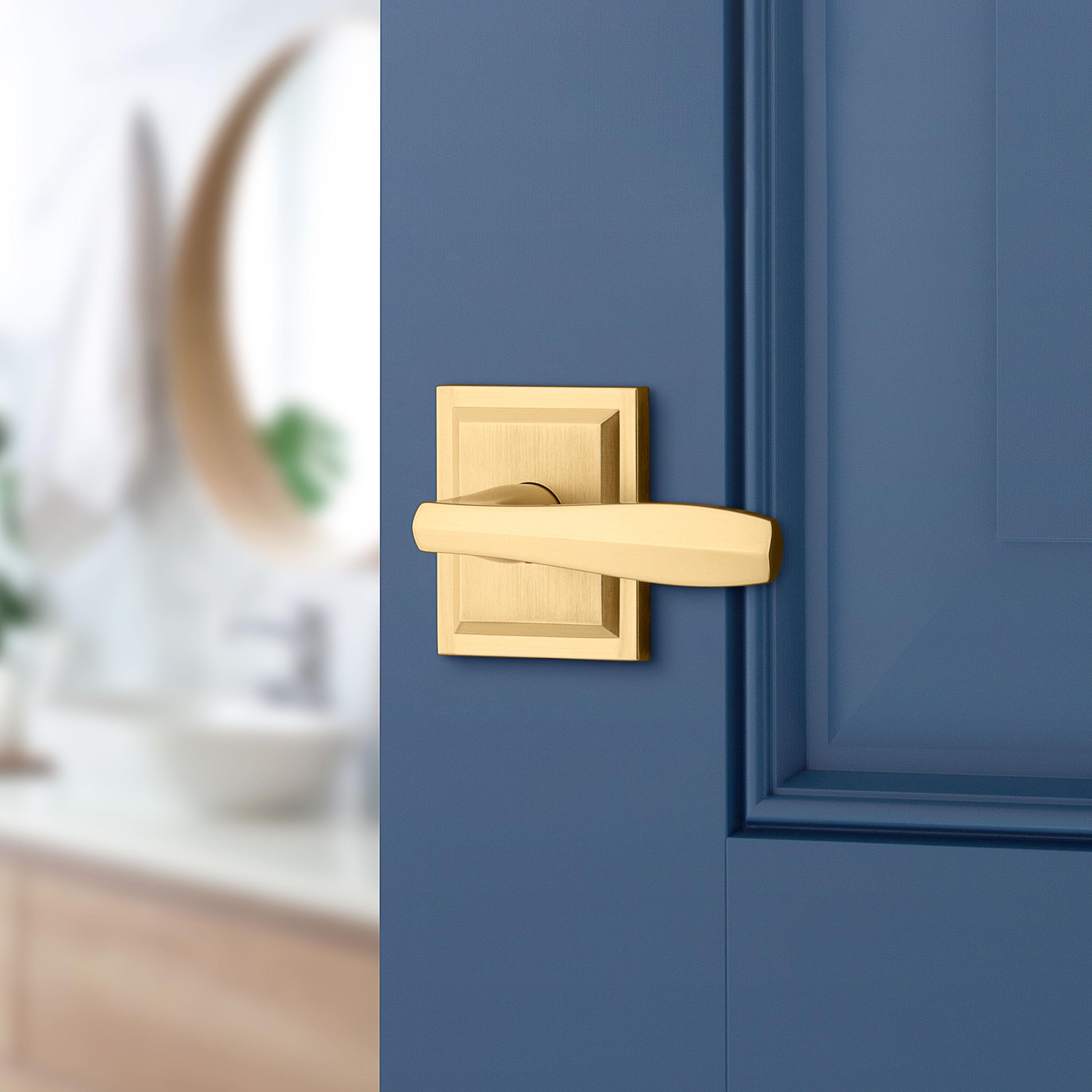 Torrey Satin Brass Low Profile Rose Bed/Bath Privacy Door Handle