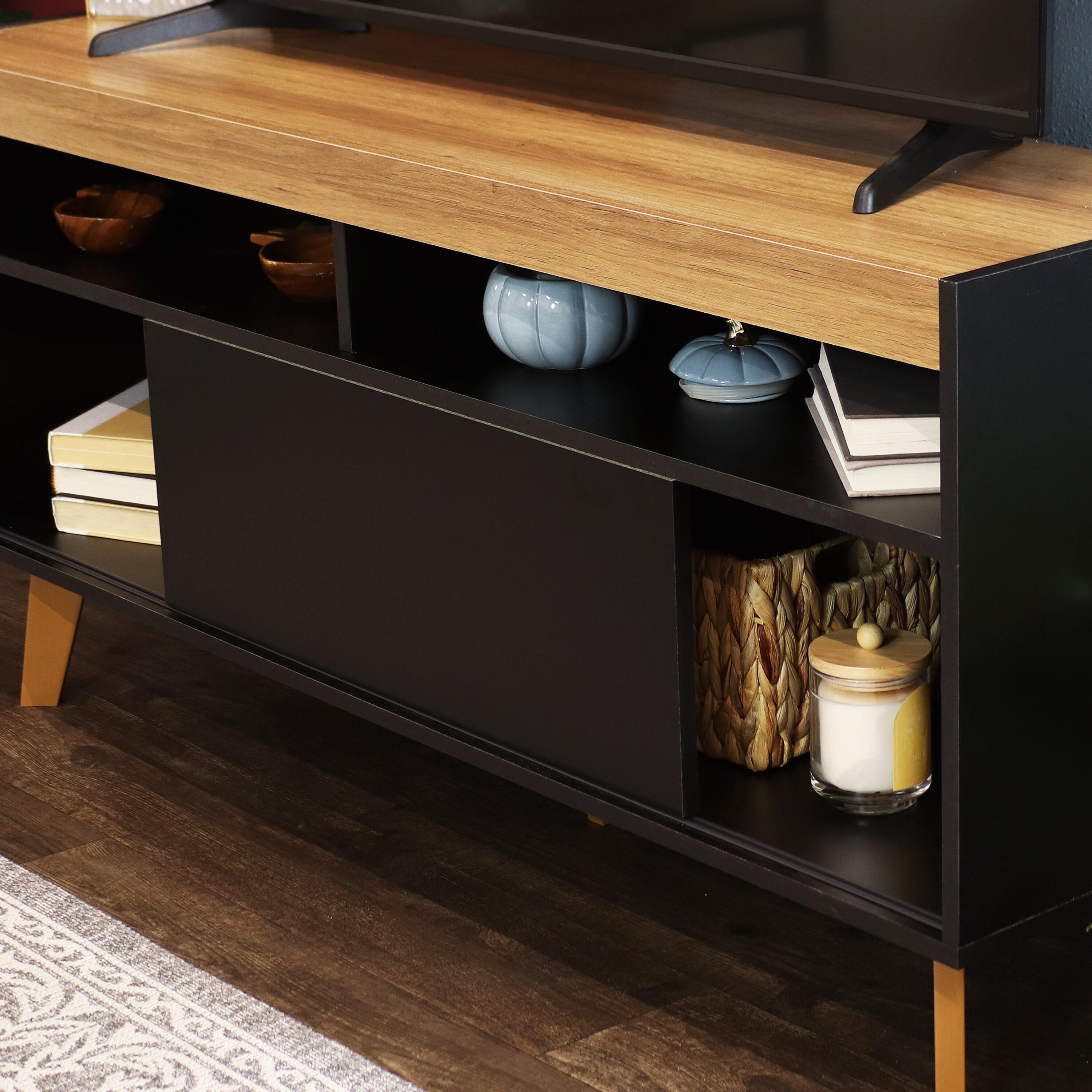 Sunnydaze Indoor Mid-Century Modern TV Stand Console with Storage Cabinet and Shelves for 58" TV - Black