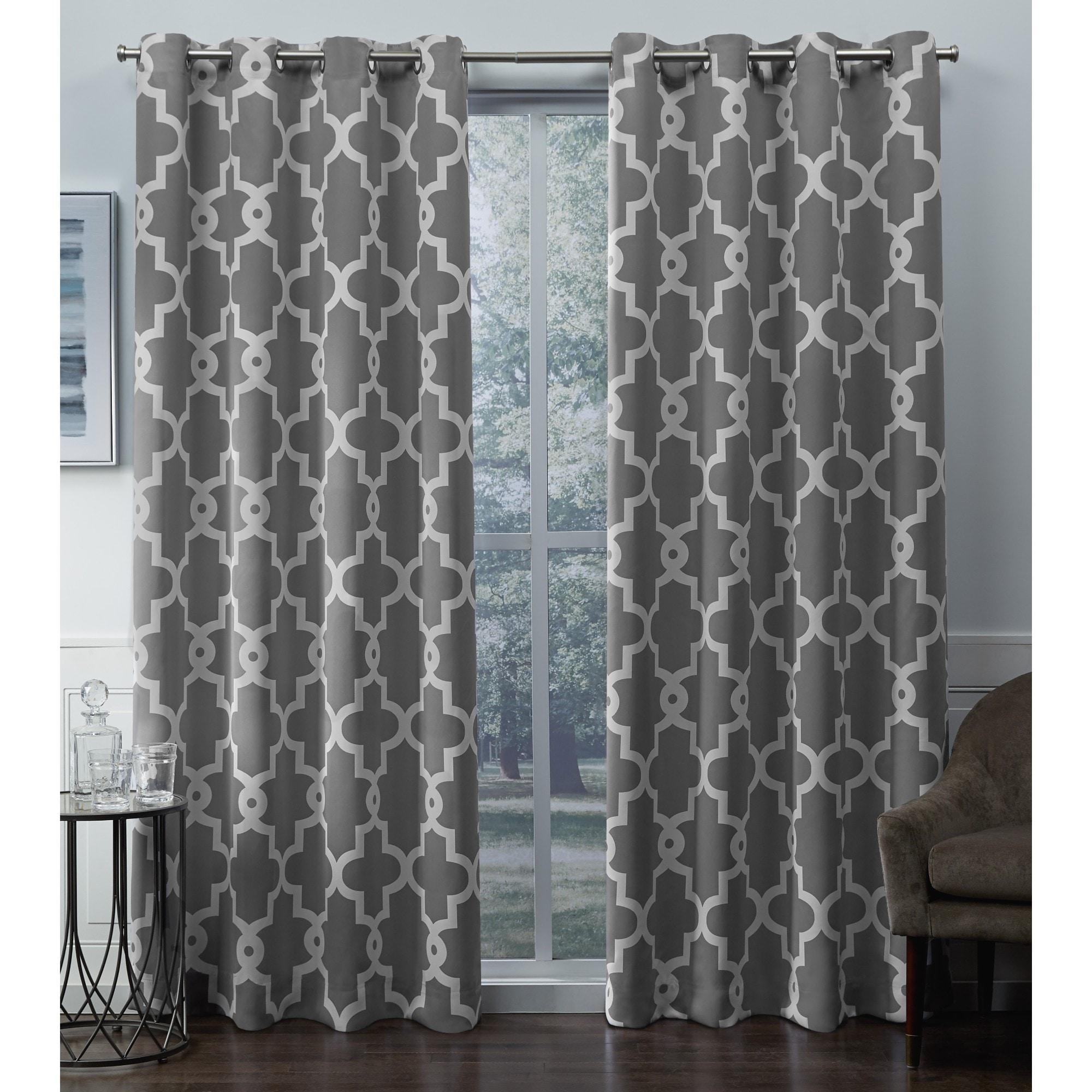 Set of 2 84"x52" Ironwork Sateen Woven Blackout Grommet Top Window Curtain Panel Silver - Exclusive Home: Room Darkening Drapes