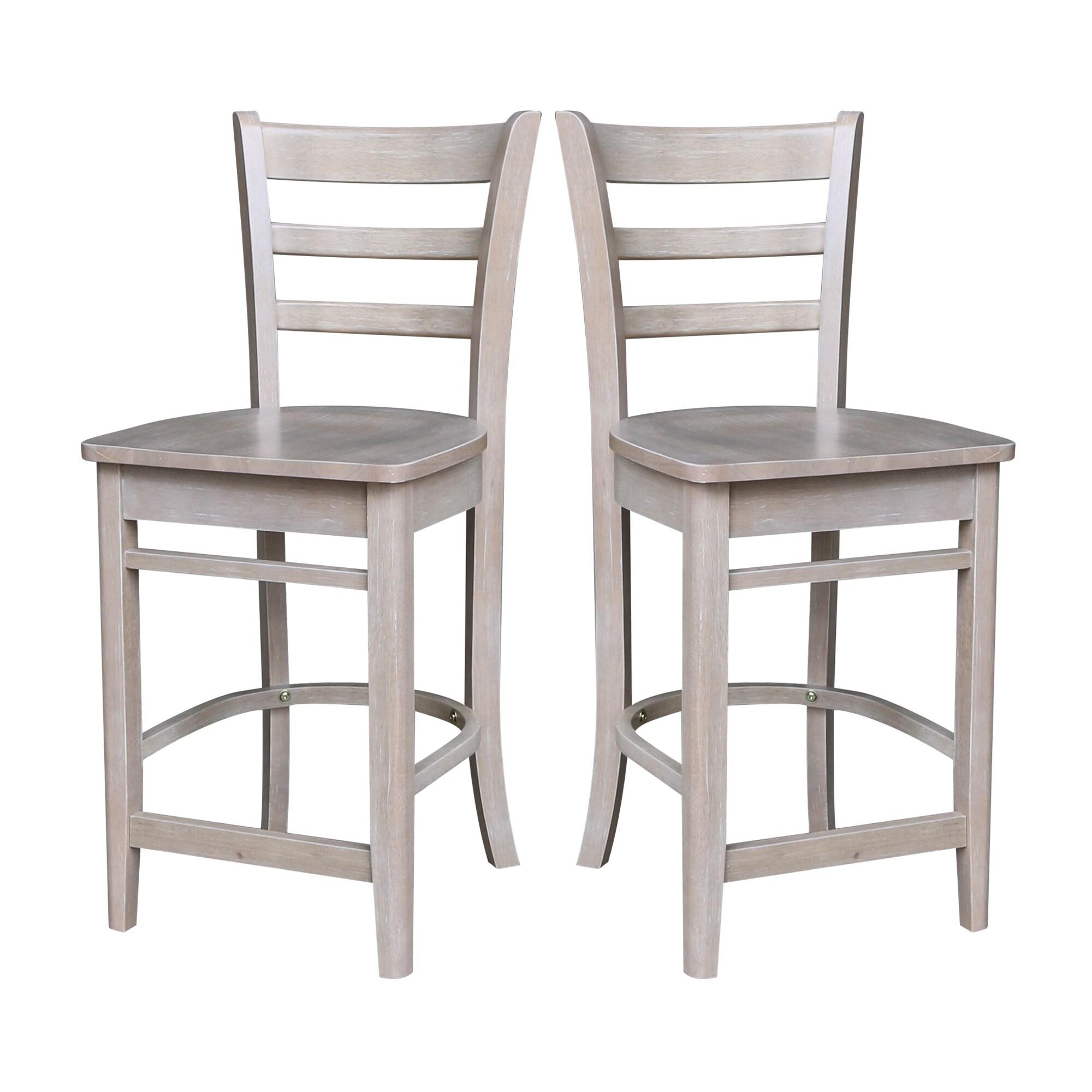 24" Emily Counter Height Barstool Washed Gray/Taupe - International Concepts: Solid Wood, Ladder-Back