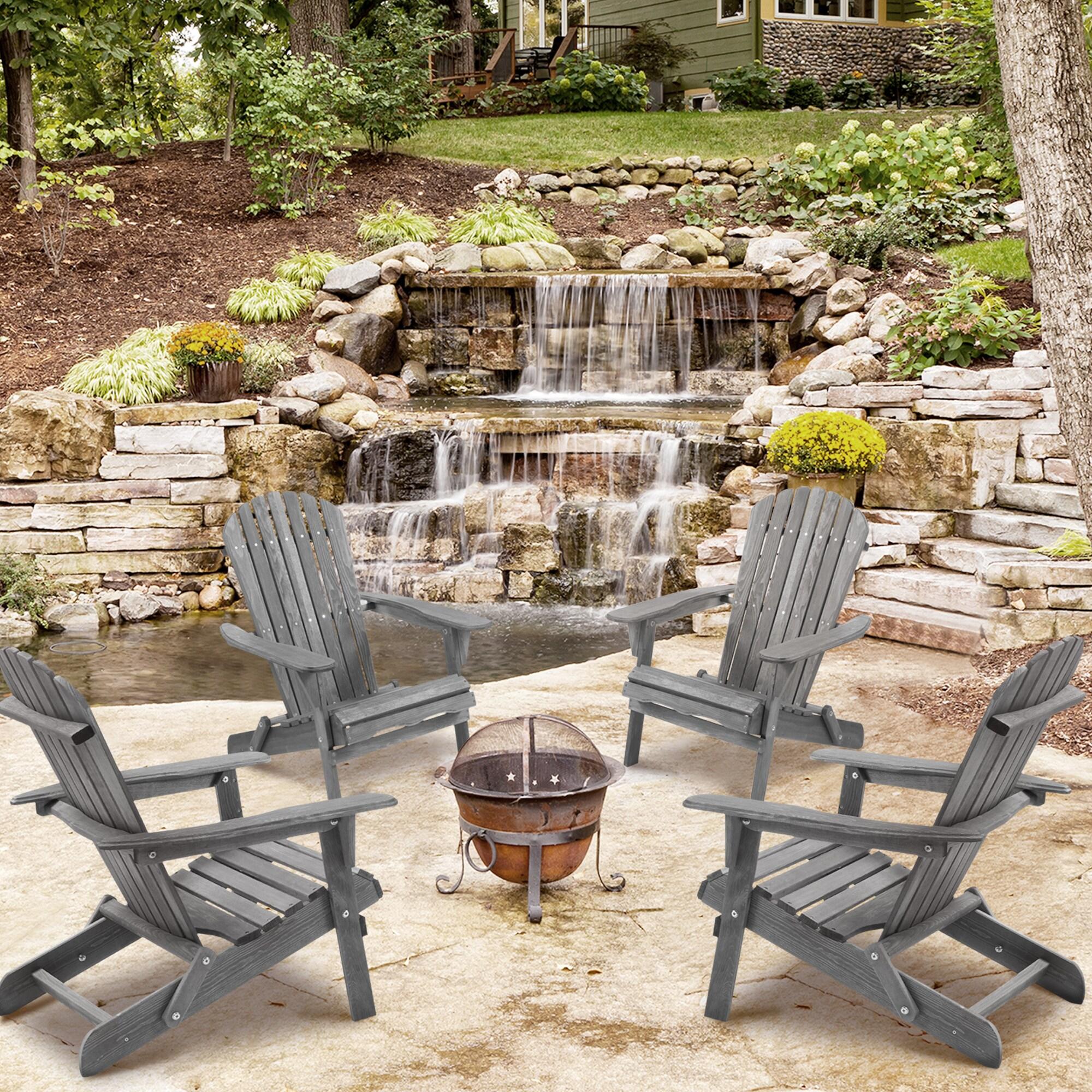 Triple Tree Wood Adirondack Folding Chairs - Set of 2, Gray