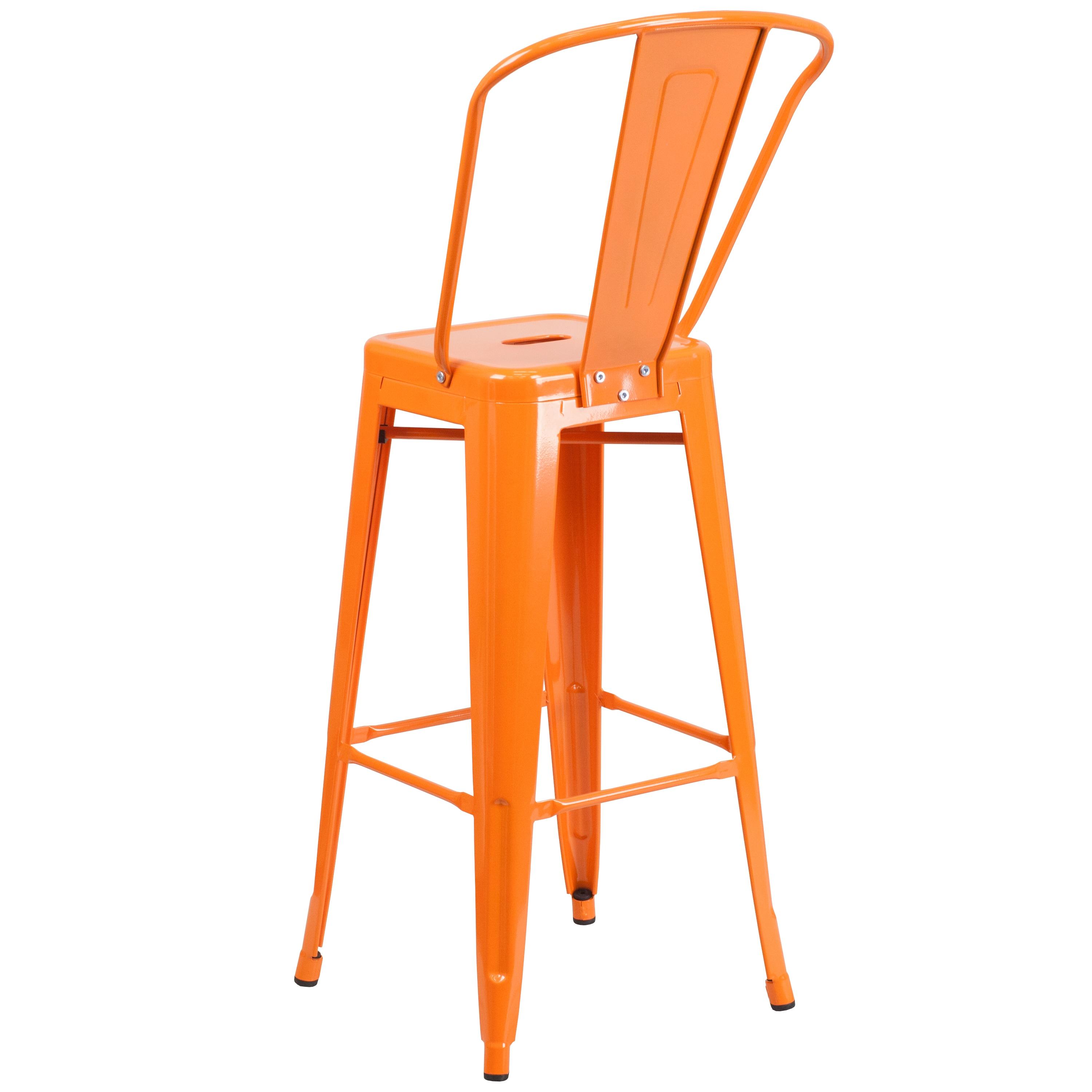 Flash Furniture Commercial Grade 30" High Orange Metal Indoor-Outdoor Barstool with Removable Back