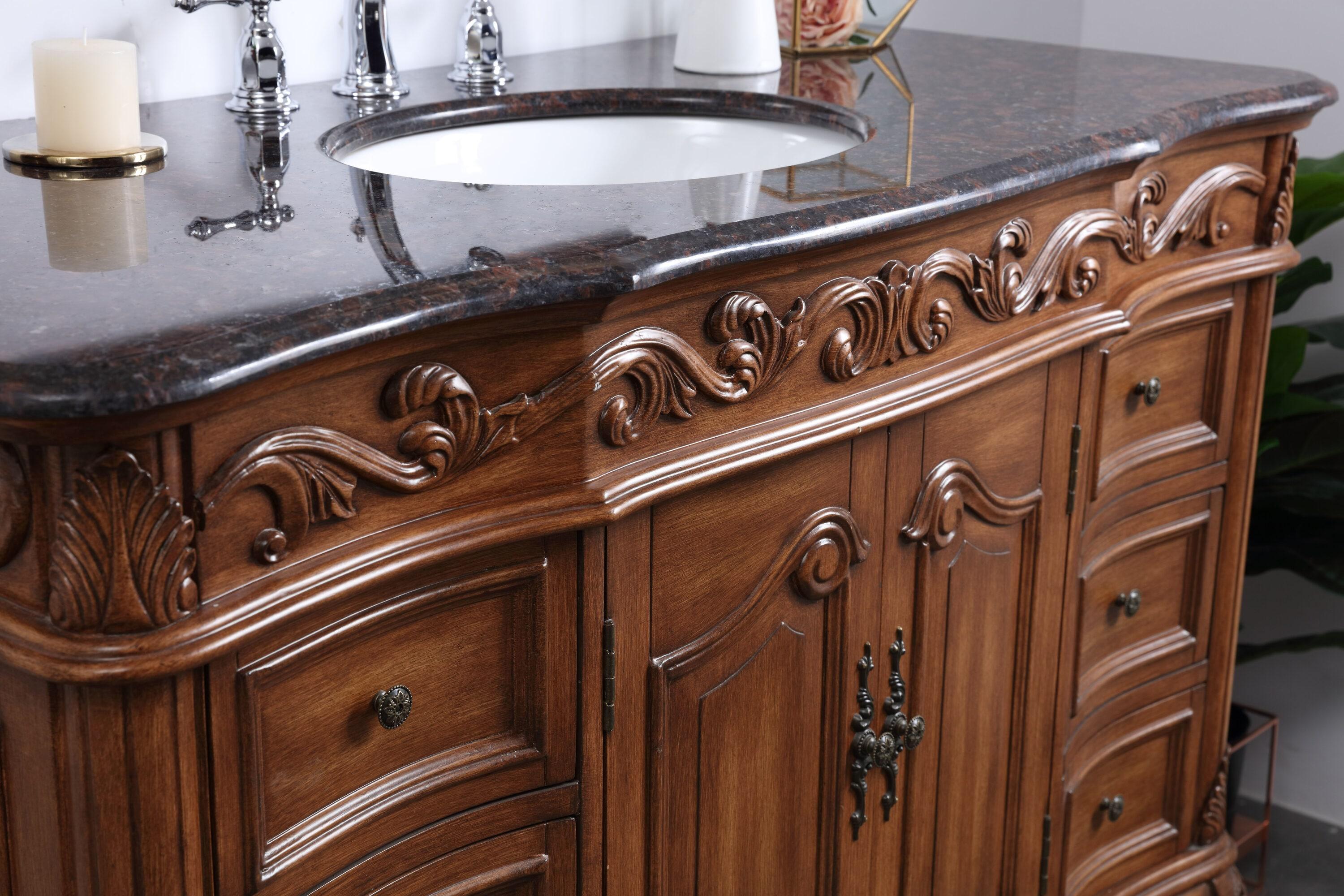 Elegant Decor Oakland 48" Single Marble Top Bathroom Vanity in Teak