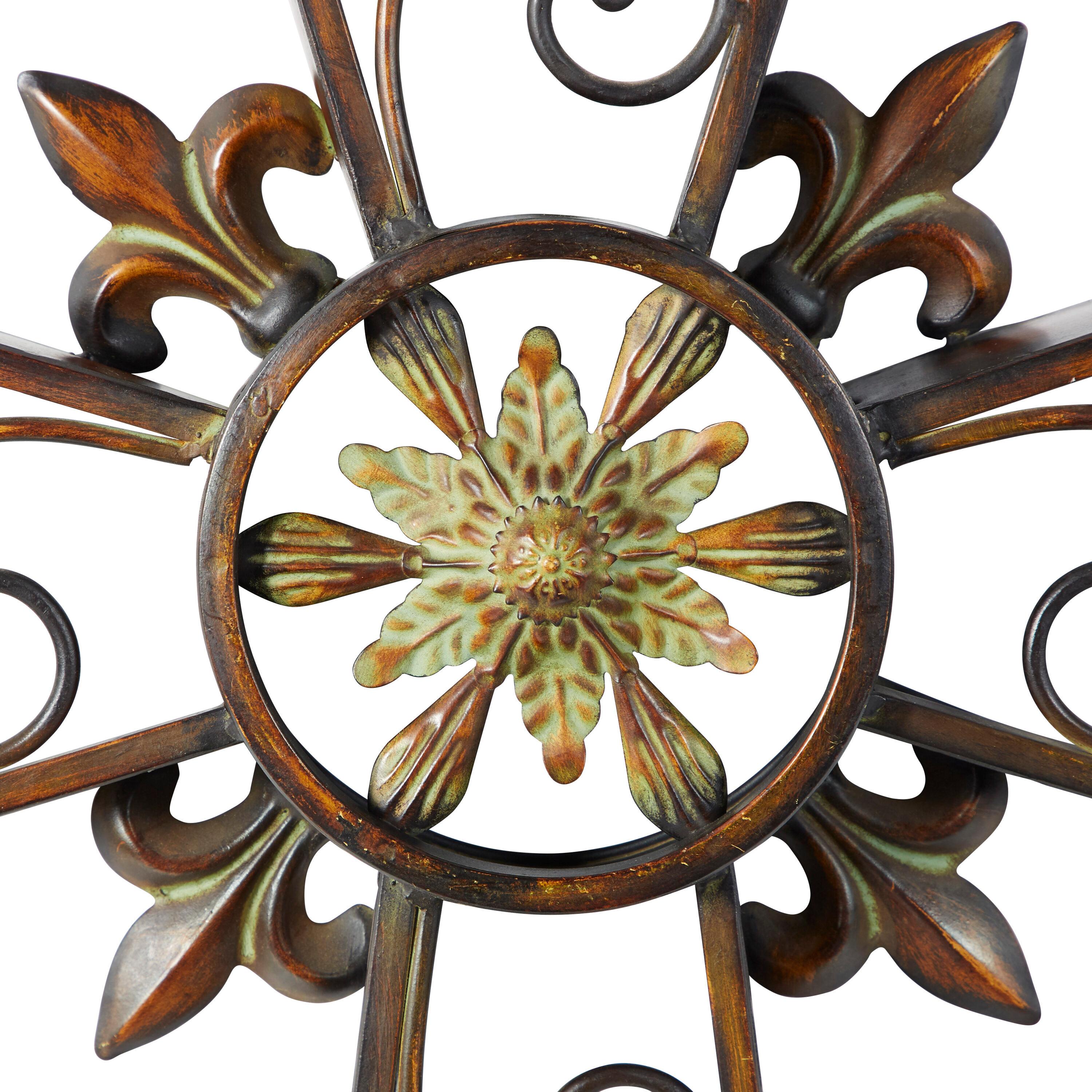 DecMode Brown Metal Scroll Cross Wall Decor