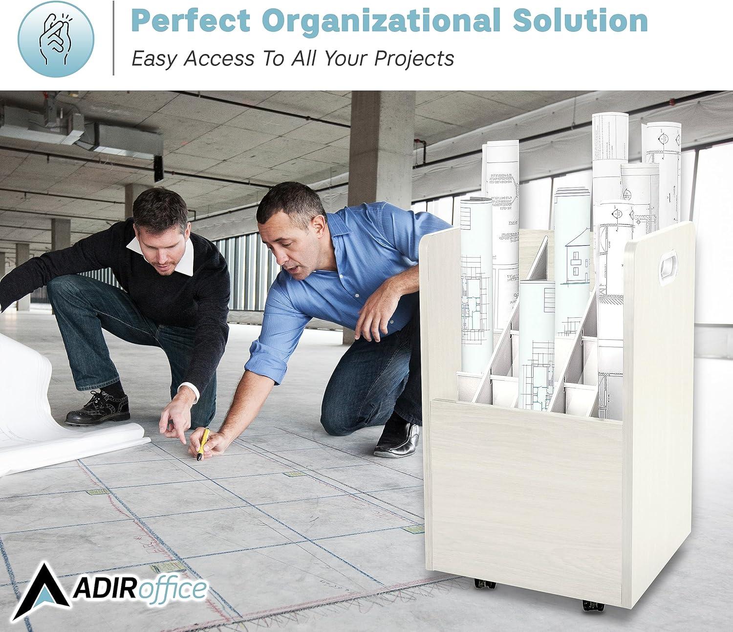 20-Slot Mobile Rolling Wood Blueprint Roll File Large Document Organizer