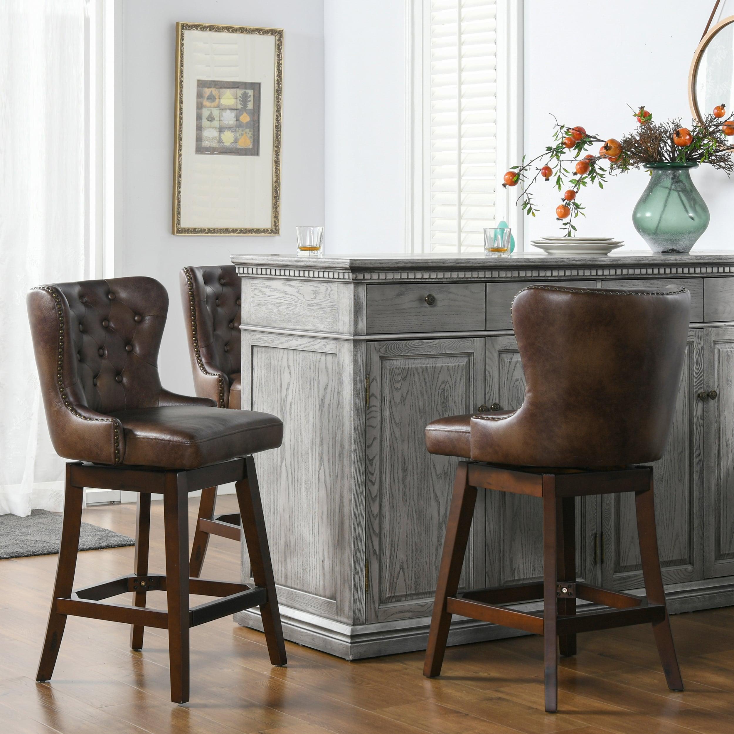 Holmes Tufted High-Back 360 Swivel Counter-Height Barstool Mid Brown