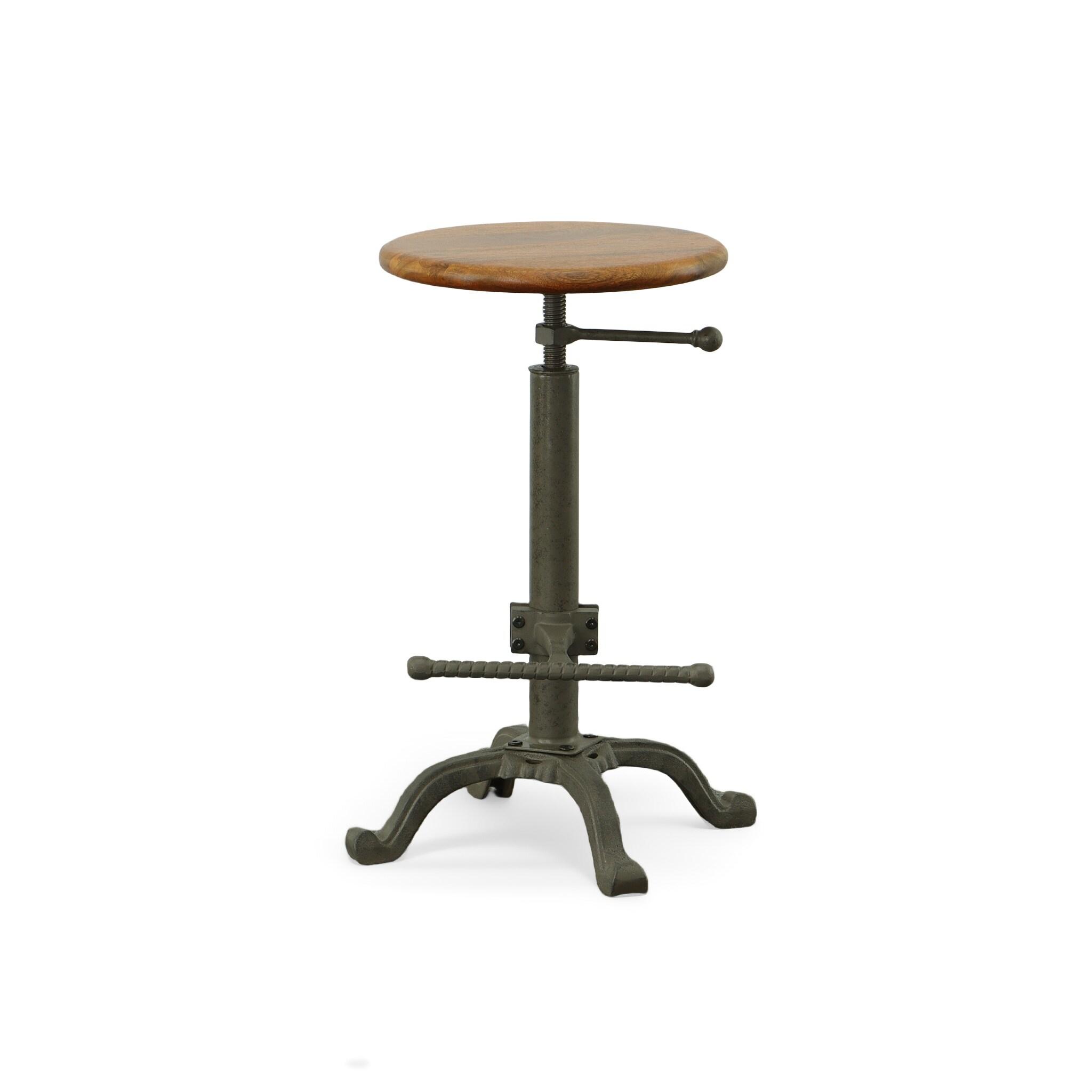 Carolina Living Jackson Adjustable Barstool Metal/Chestnut: Round, Backless, 250lb Capacity, Rustic Style