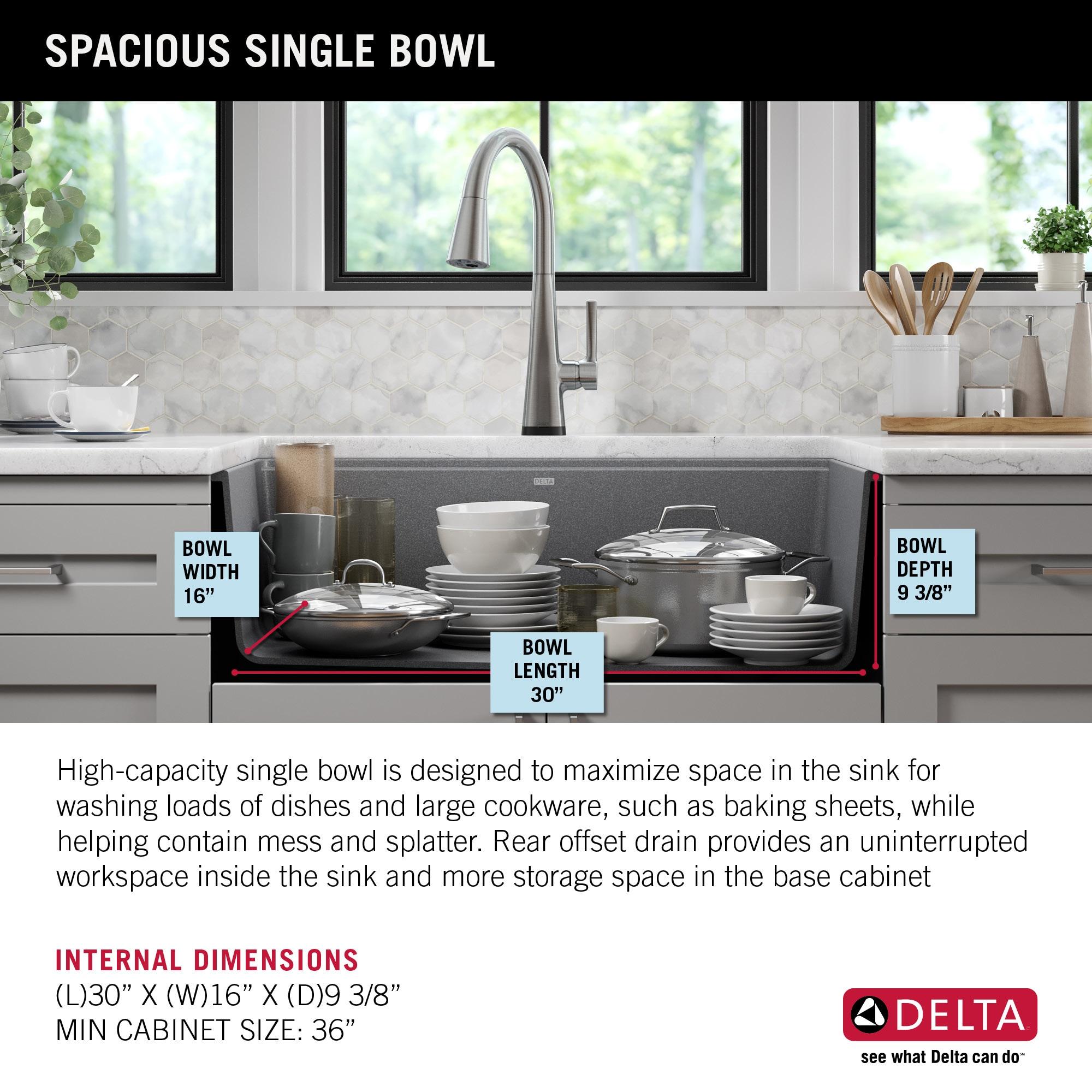 DELTA Everest™ 32" L Granite Composite Workstation Kitchen Sink Undermount Single Bowl with WorkFlow™ Ledge