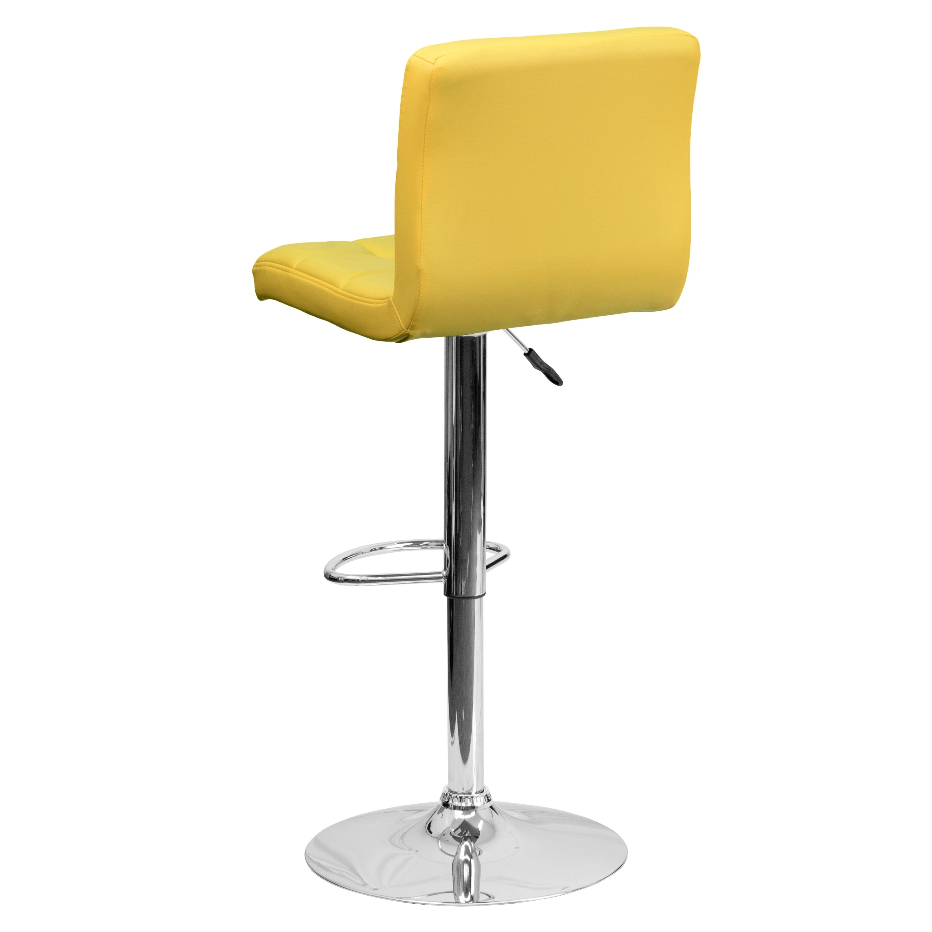 Flash Furniture Contemporary Yellow Quilted Vinyl Adjustable Height Barstool with Chrome Base