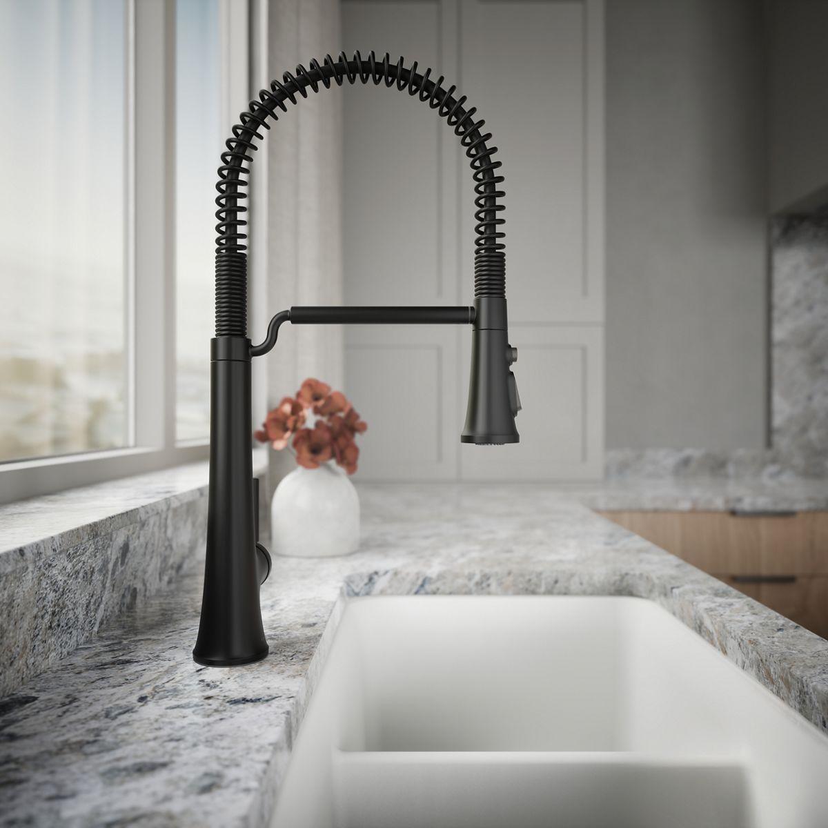 Kohler Tone Single Handle Semi-Professional Pre-Rinse Kitchen Sink Faucet with Three-Function Pull Down Sprayer