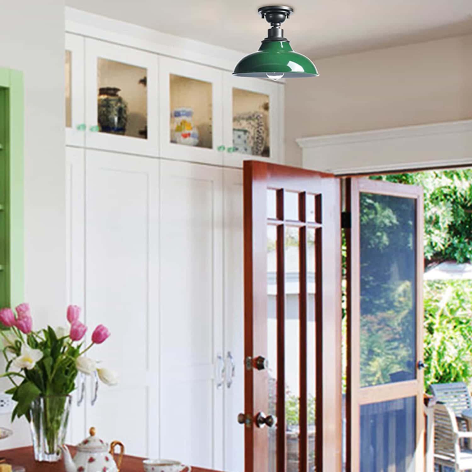 Modern Green Semi Flush Mount Light Barn Style Ceiling Light Fixture