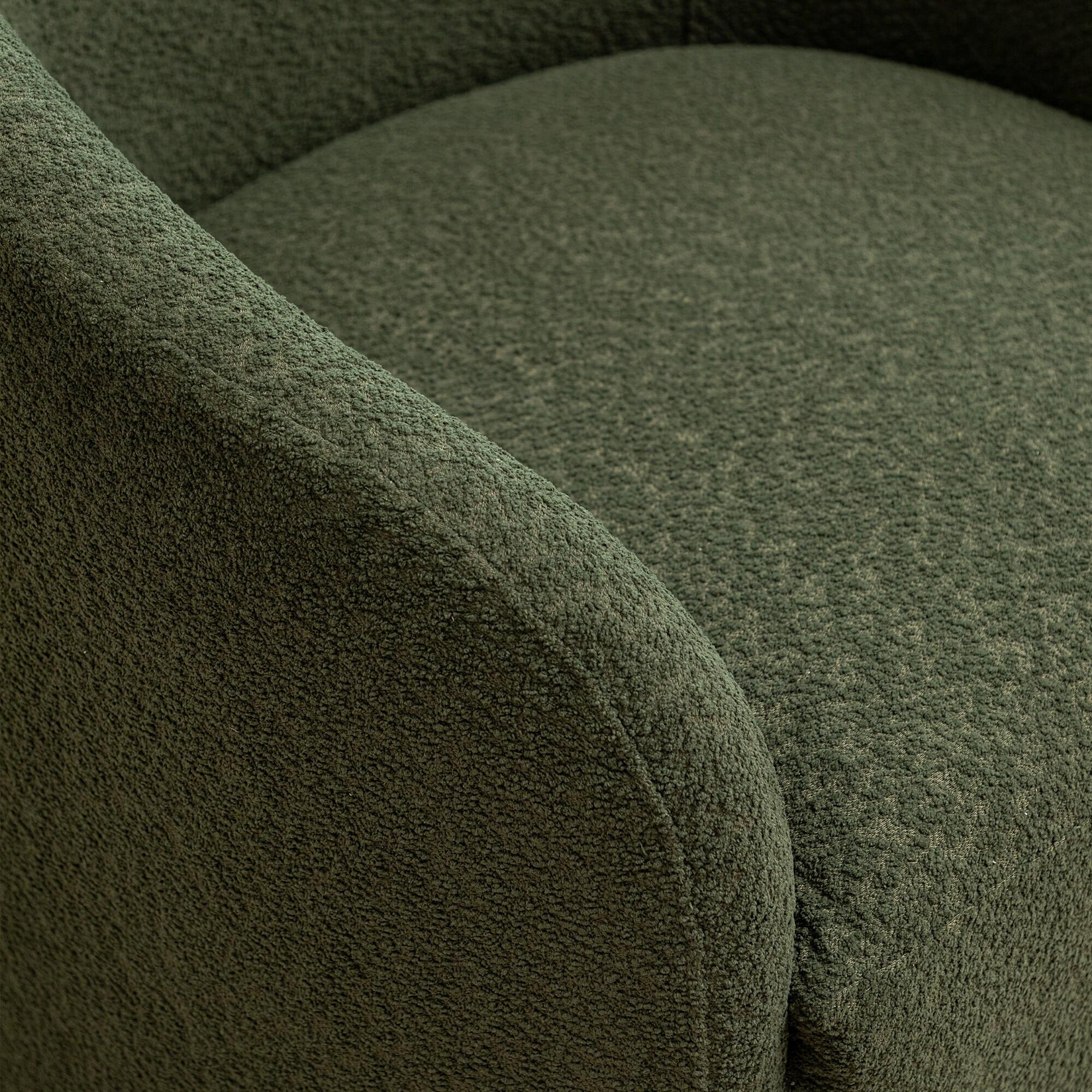 32" Wide Boucle Upholstered Swivel Barrel Chair Green - Kinwell: Mid-Century Modern, No Assembly Required