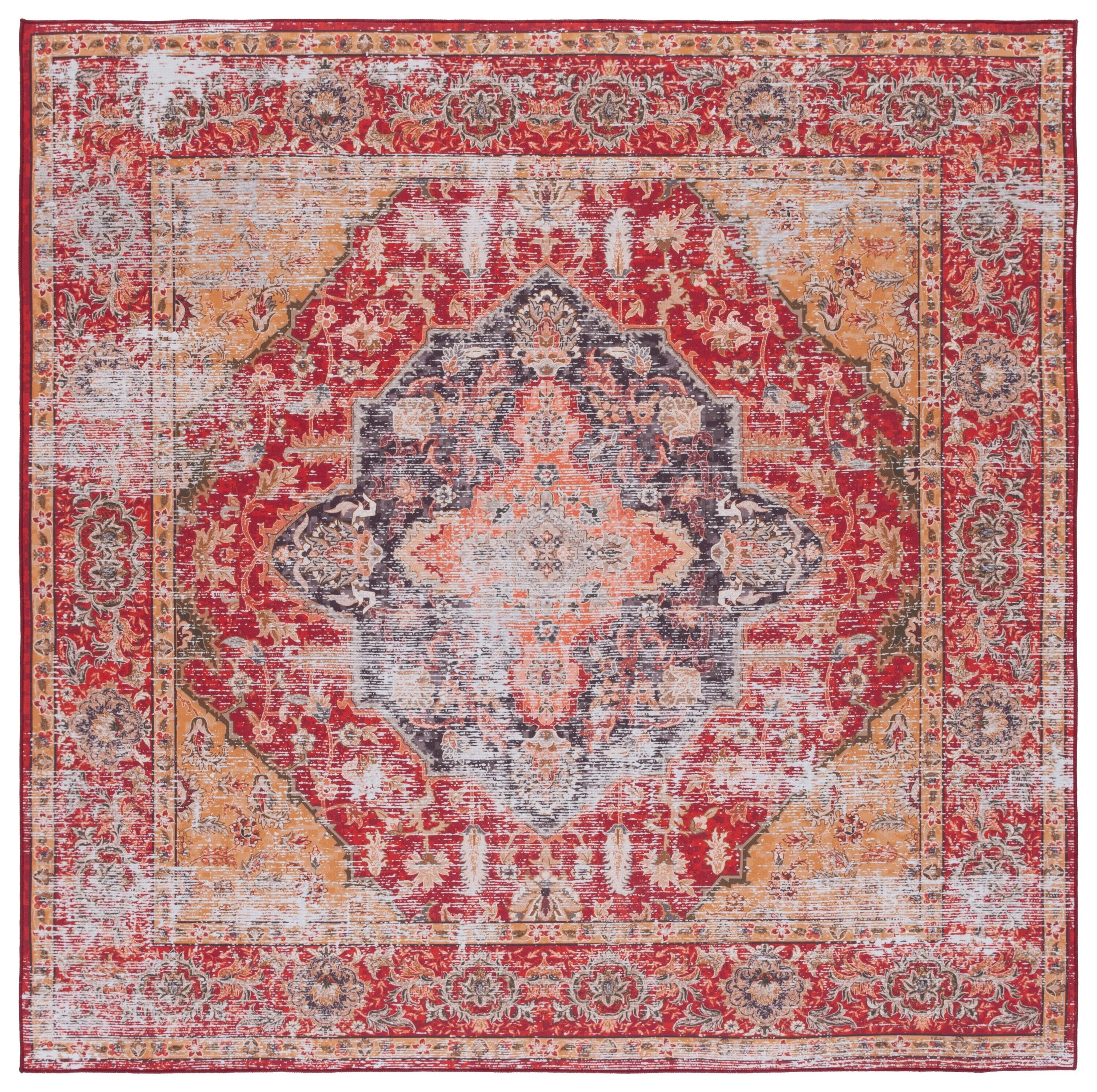 Tucson TSN131 Power Loomed Machine Washable Area Rug - Rust/Gold - 6'x6' - Safavieh.