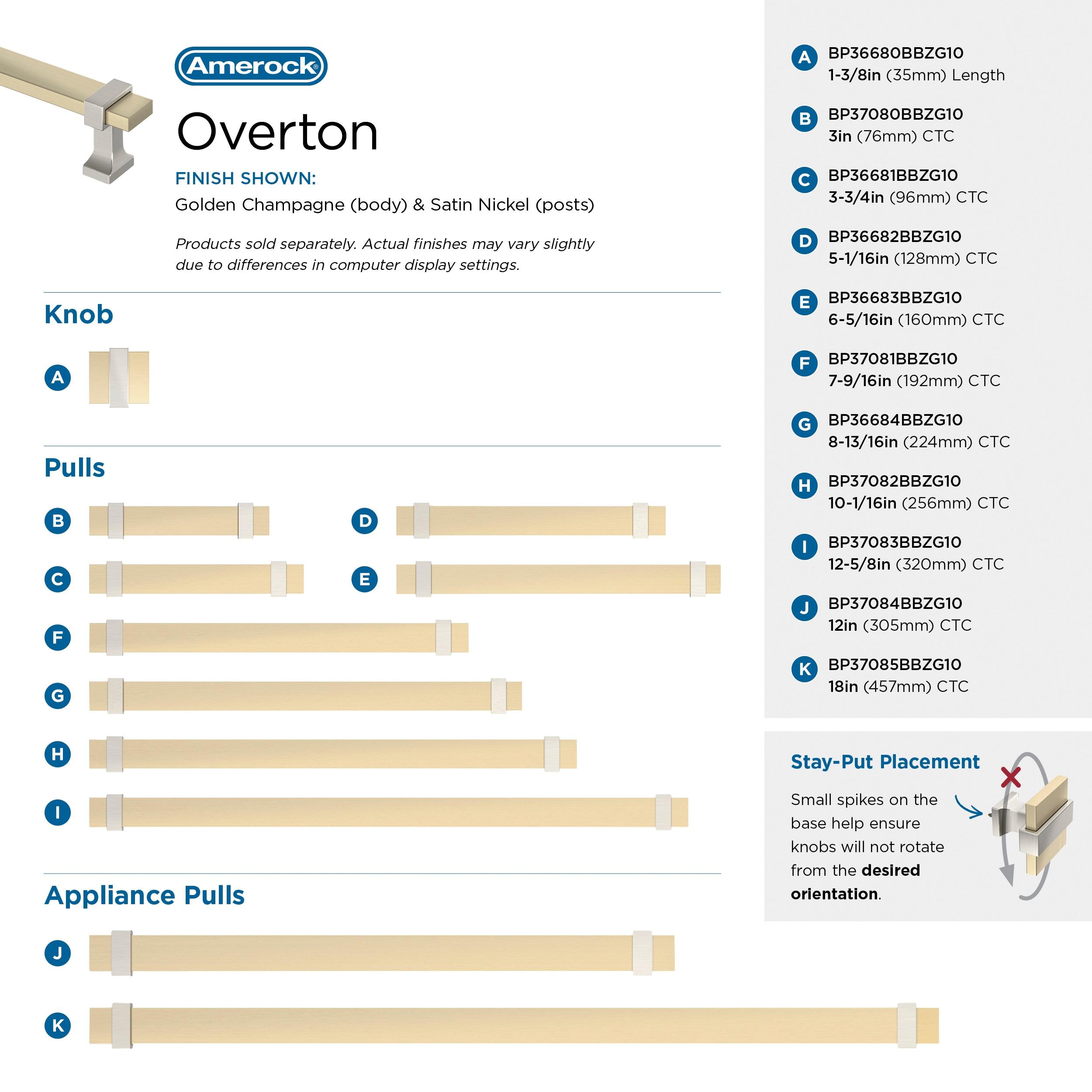 Amerock Overton 6-5/16 inch (160mm) Center-to-Center Golden Champagne/Satin Nickel Cabinet Pull