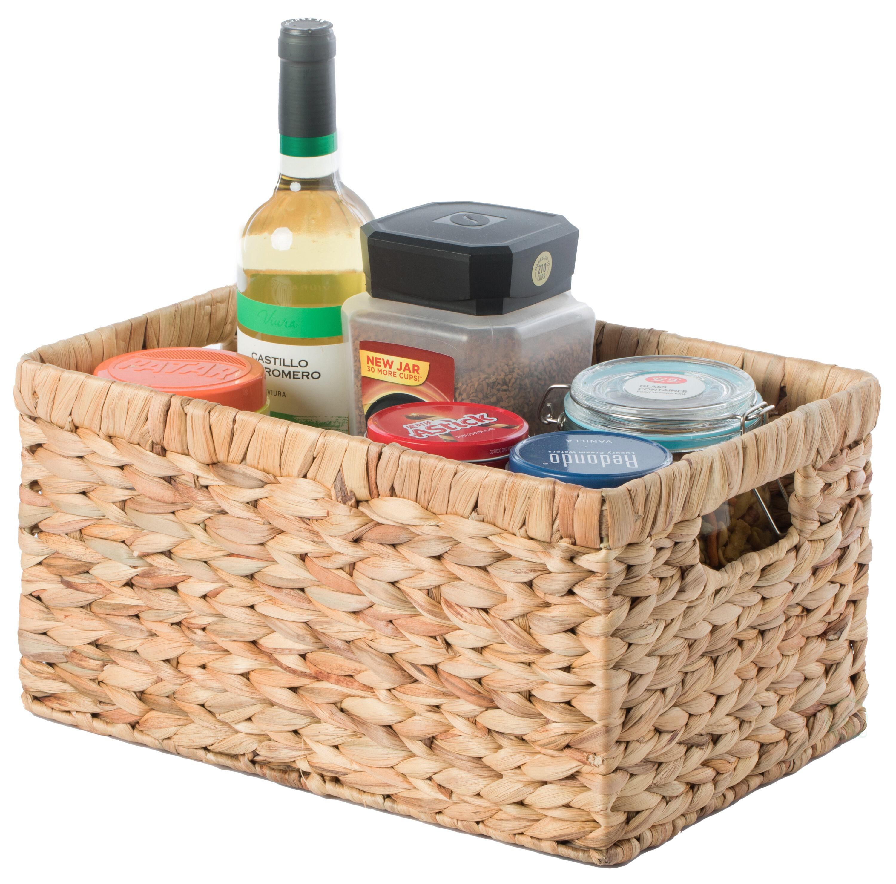 Vintiquewise QI003544.M 7.1 x 13.8 x 9.45 in. Natural Woven Water Hyacinth Wicker Rectangular Storage Bin Basket with Handles, Brown - Medium