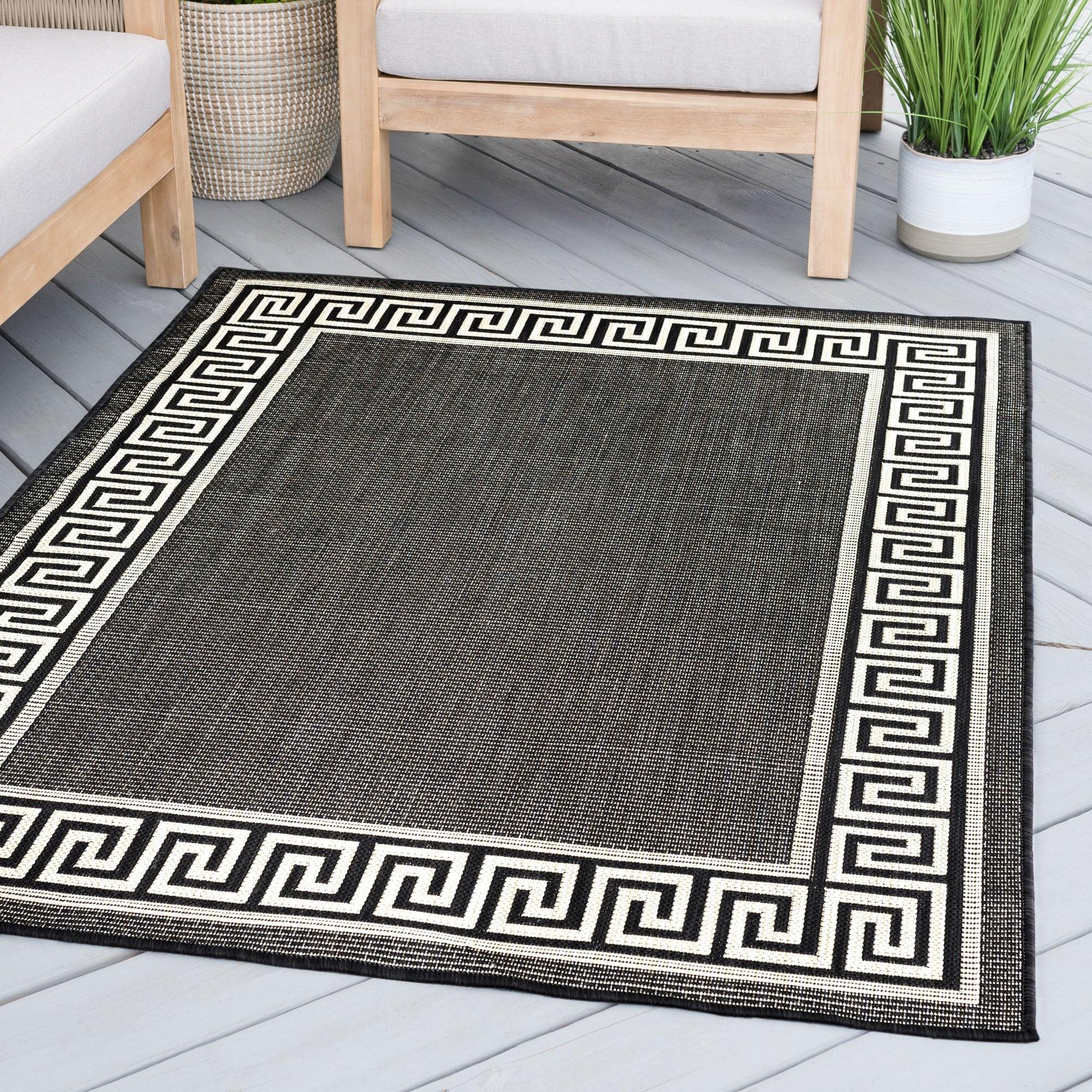 Tayse Eco Area Rug ECO1000 Transitional Black Banded Rows 5' 3" x 5' 3" Round