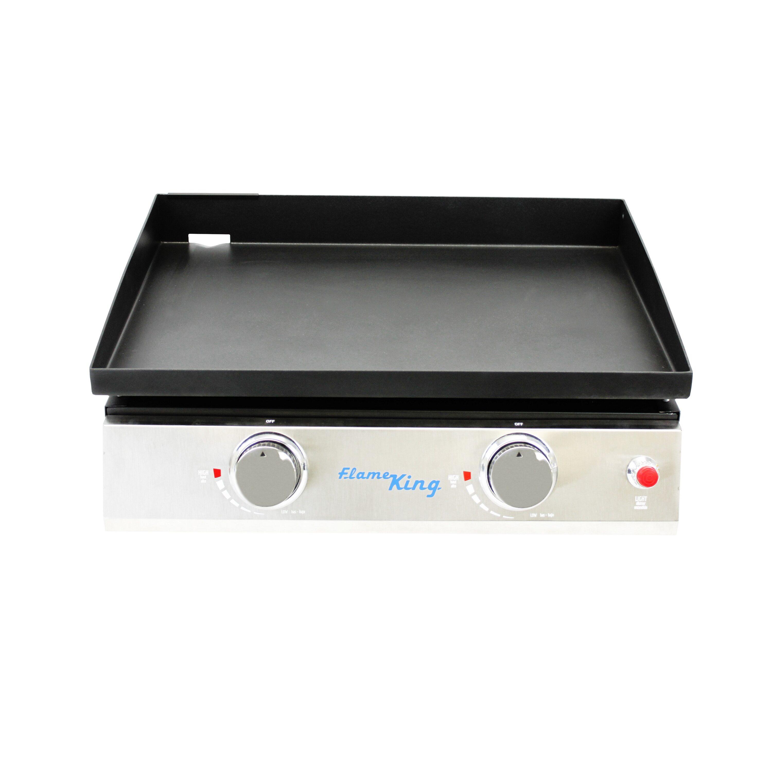 Flame King 2-Burner Propane Tabletop Heavy Duty FlatTop Cast Iron Grill Station for Outdoor Cooking