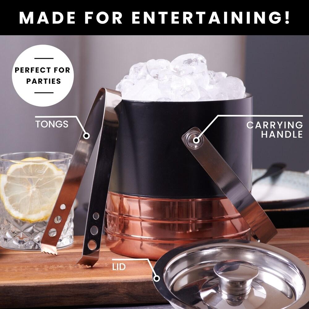 Sol Living  Ice Bucket Double Wall Stainless Steel with Lid and Tongs Copper and Black