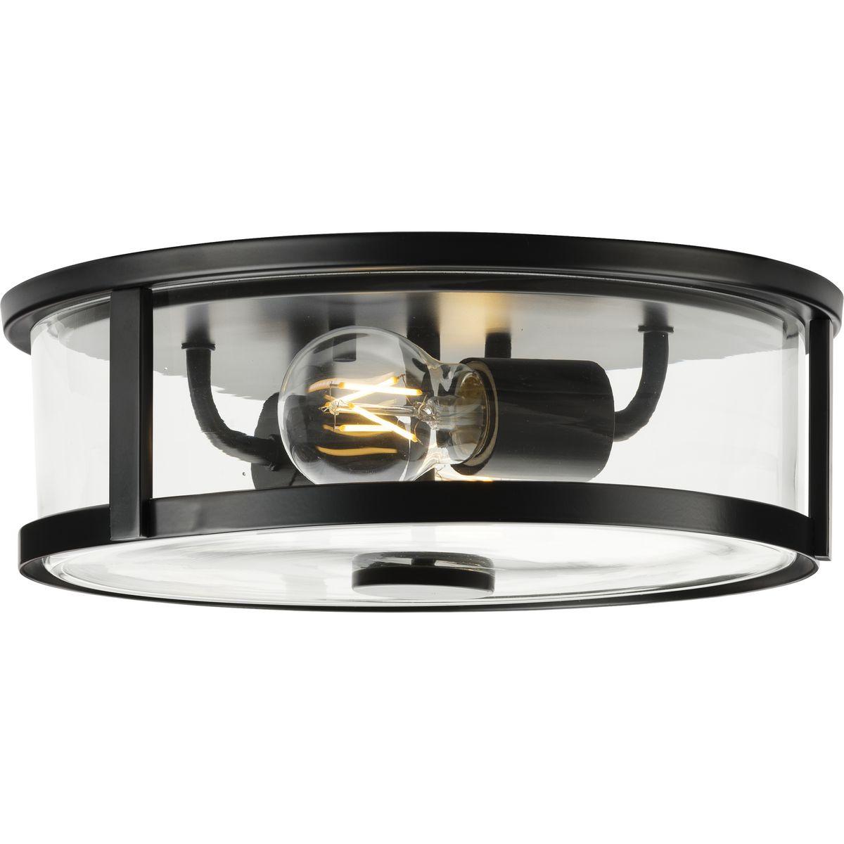 Progress Lighting Gilliam 2-Light Flush Mount, Matte Black, Curved Glass