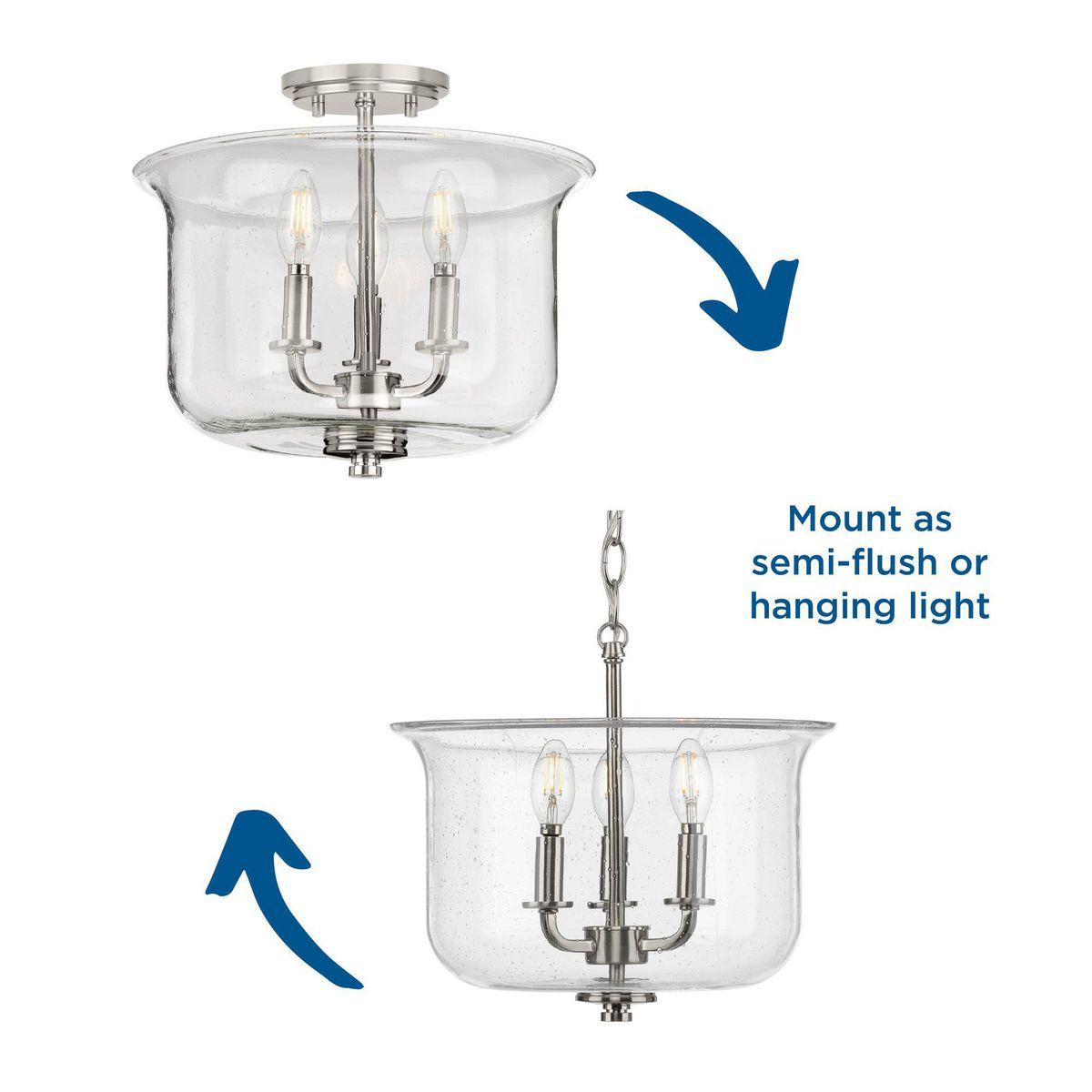 Progress Lighting Winslett 3-Light Semi-Flush Mount, Brushed Nickel, Seeded Glass Shade