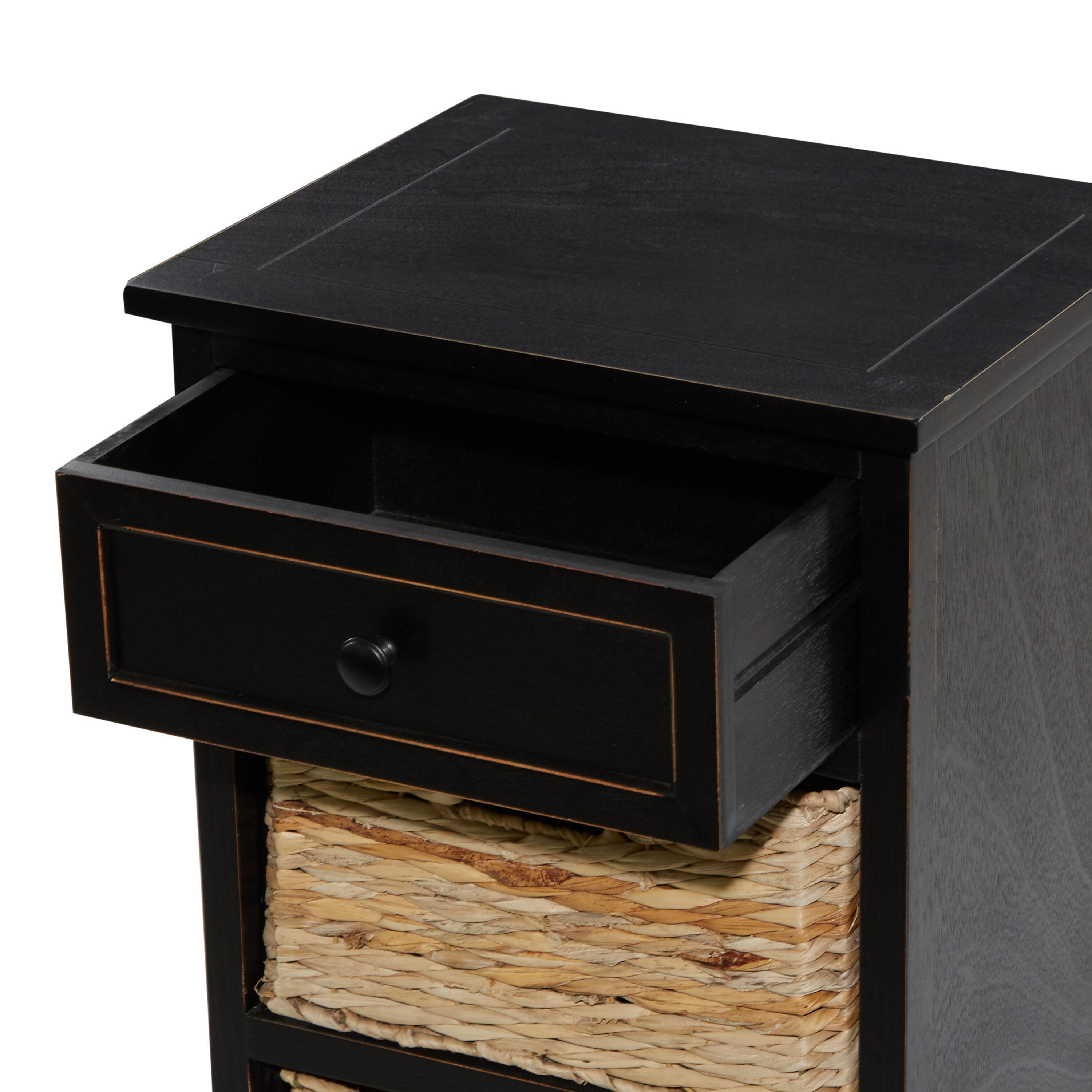 Farmhouse Wooden Chest with Wicker Basket Drawers Black - Olivia & May: No Assembly, Indoor Use, MDF Composite
