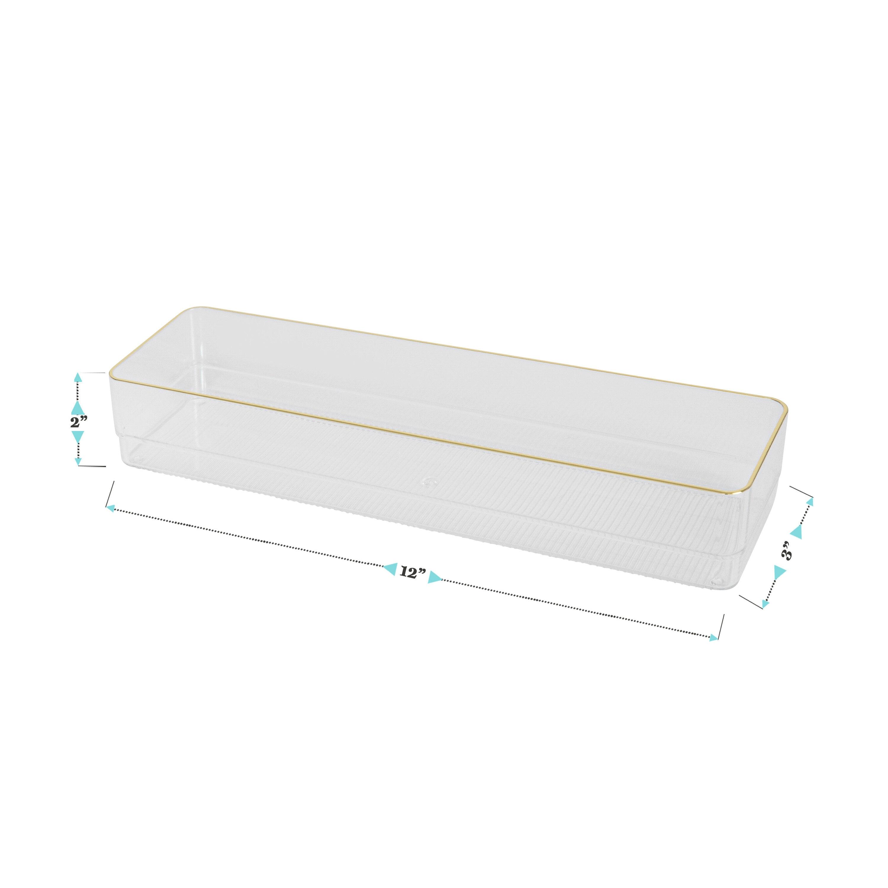 Thomas Martha Stewart Plastic Stackable Office Desk Drawer Organizers with Metallic Trim, 12" x 3" (Set of 6)