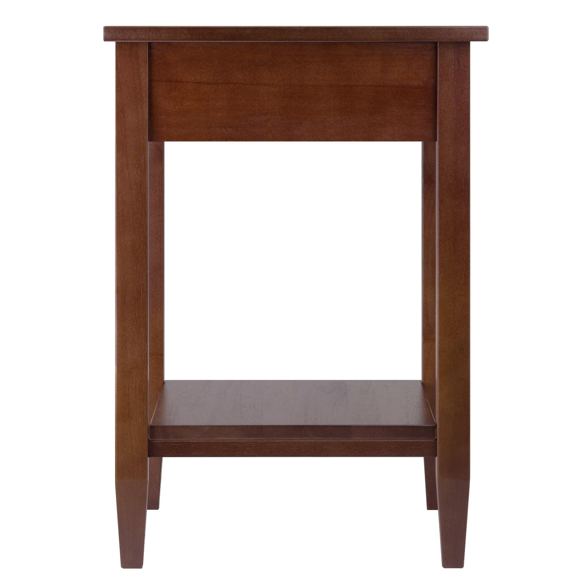 Richmond End Table with Tapered Leg Walnut Finish - Winsome: Modern Storage, Brushed-Chrome Knob, Hardwood