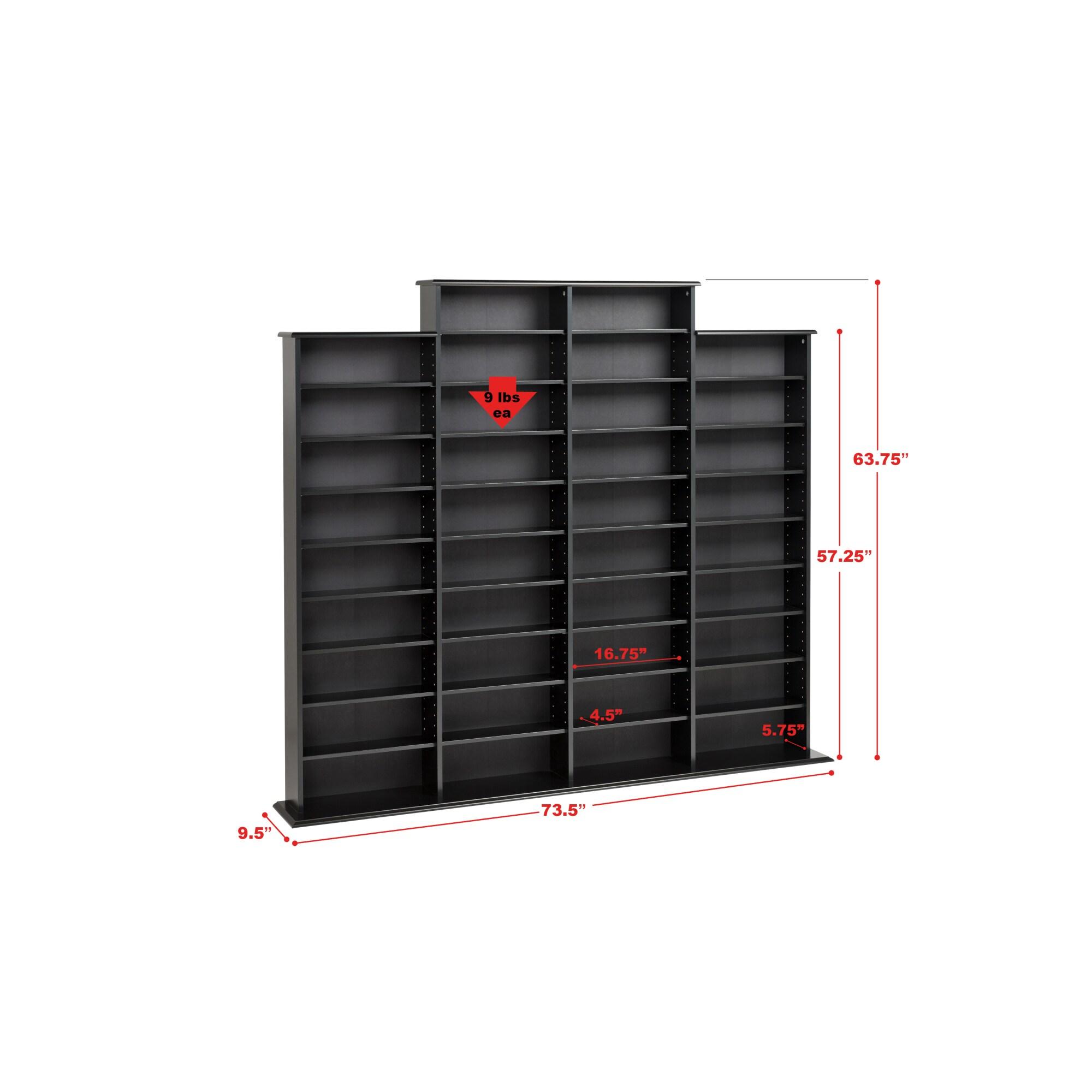 Prepac Quad 64" CD DVD Wall Media Storage Rack in Black