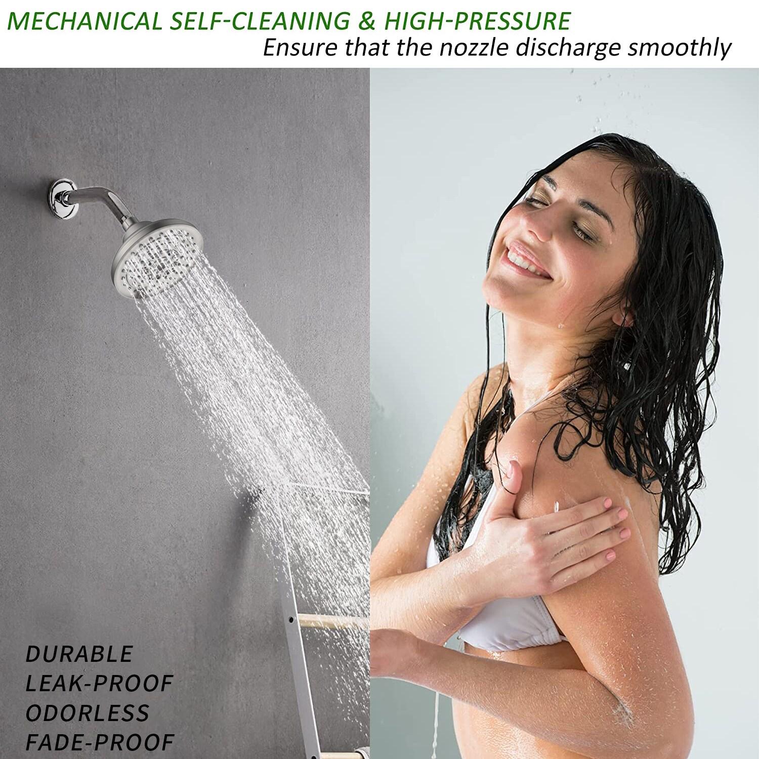 COUOKO 5" Rain Adjustable Shower Head Round 6 Spray Settings High Pressure Shower Head  FG102207