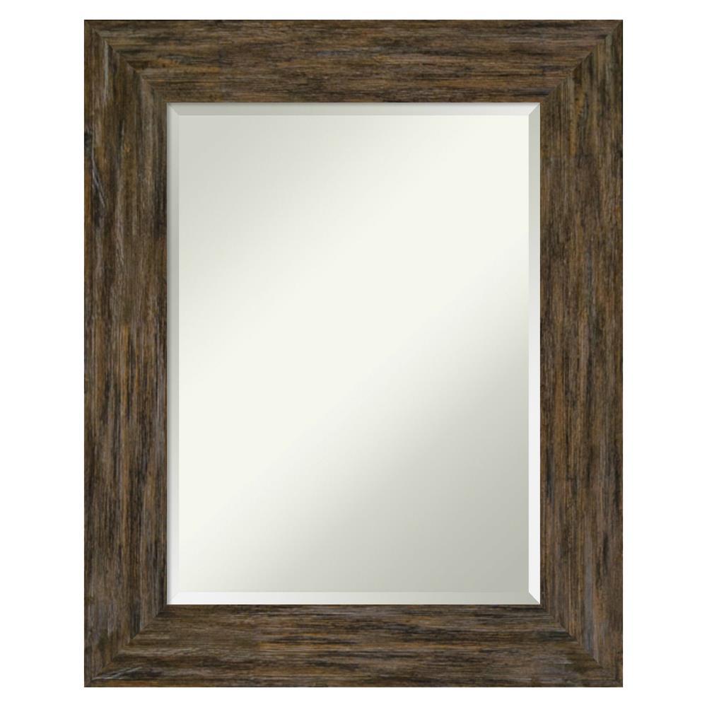 Amanti Art Beveled Wood Bathroom Wall Mirror - Fencepost Brown Frame Fencepost Brown Outer Size: 25 x 31 in