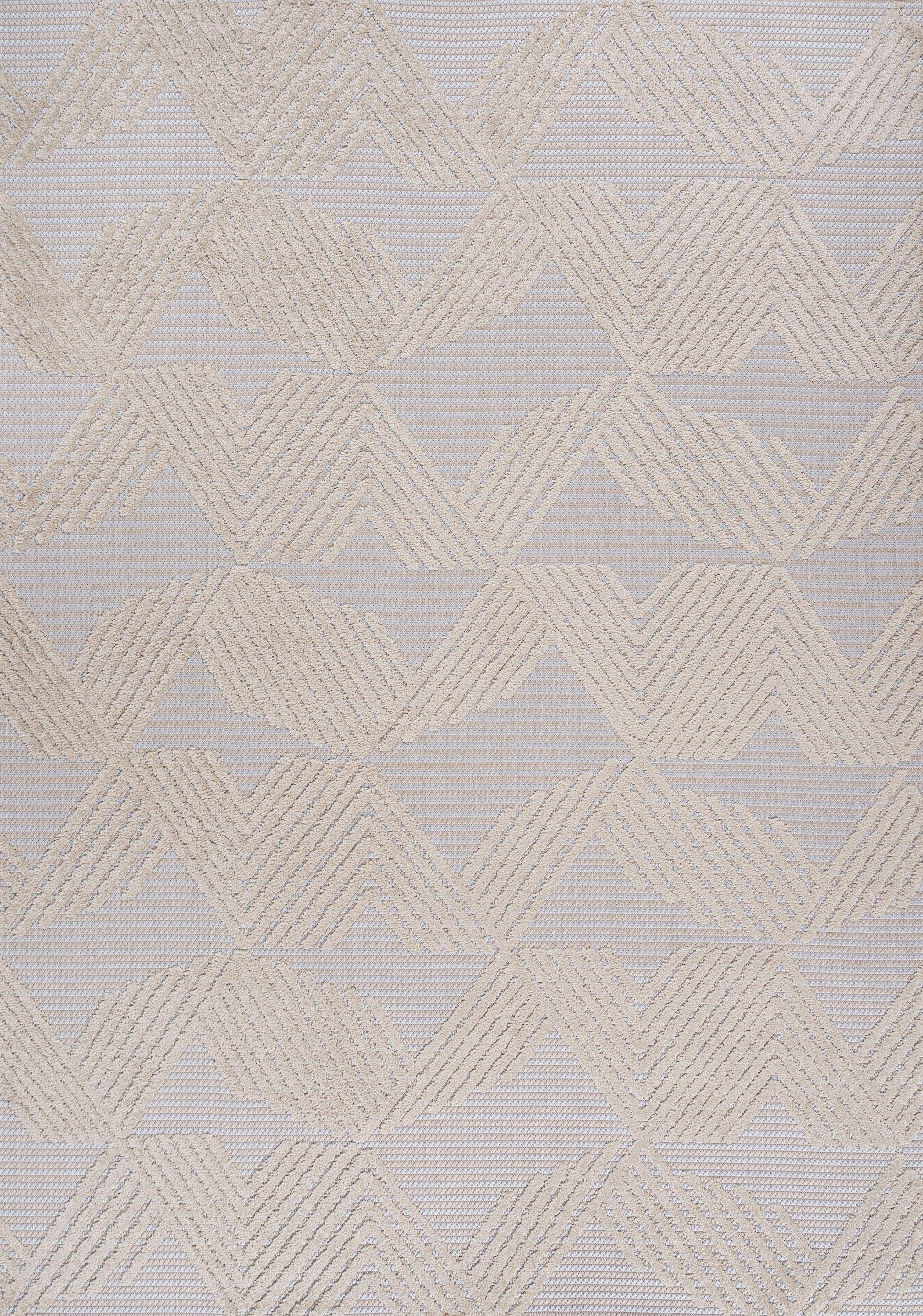 8'x10' Jazz High-Low Pile Art Deco Geometric Indoor/Outdoor Area Rug, Beige - JONATHAN Y