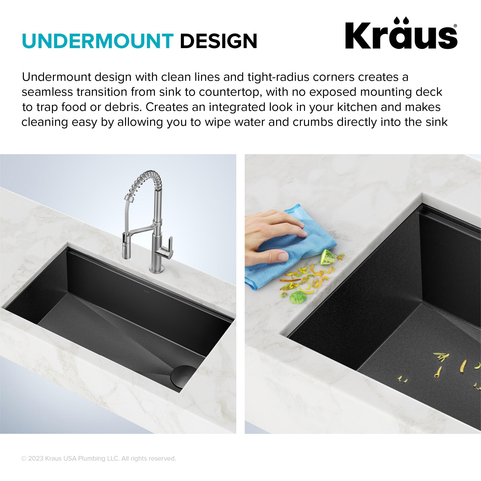 Kraus Kore Workstation 32 Undermount 16 Gauge Stainless Steel Single Bowl Kitchen Sink in PVD Gunmetal Finish with Accessories