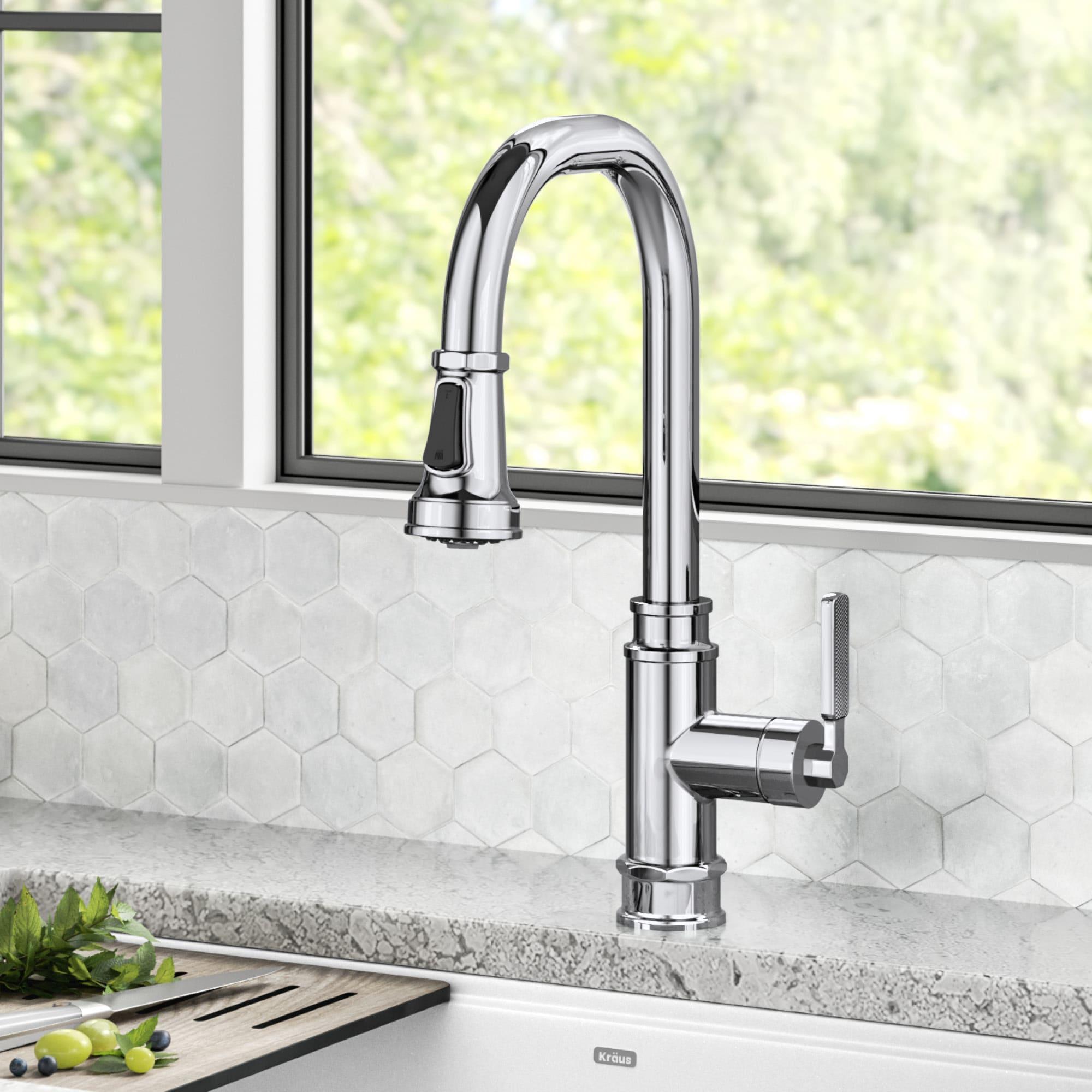 KRAUS Allyn Transitional Industrial Pull-Down Single Handle Kitchen Faucet in Chrome