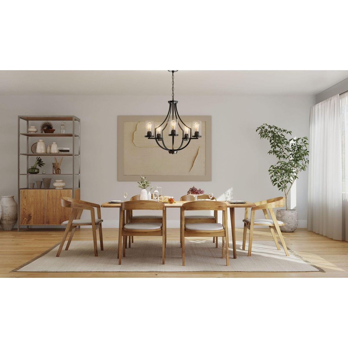 Progress Lighting Lassiter 5-Light Chandelier, Matte Black, Clear Glass Shades