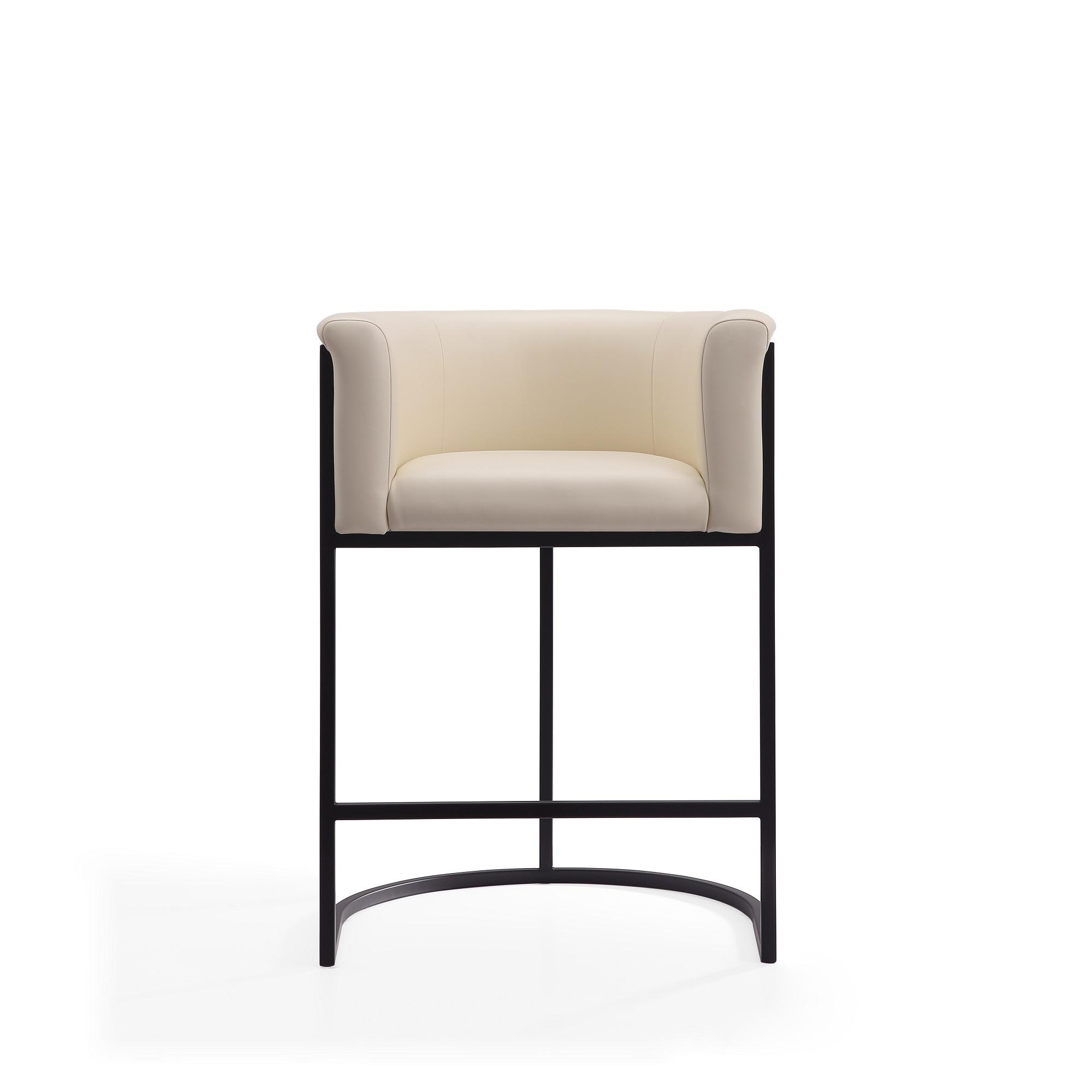 Cosmopolitan Metal Counter Height Barstool Cream - Manhattan Comfort: Upholstered Faux Leather, Low Back with Armrests