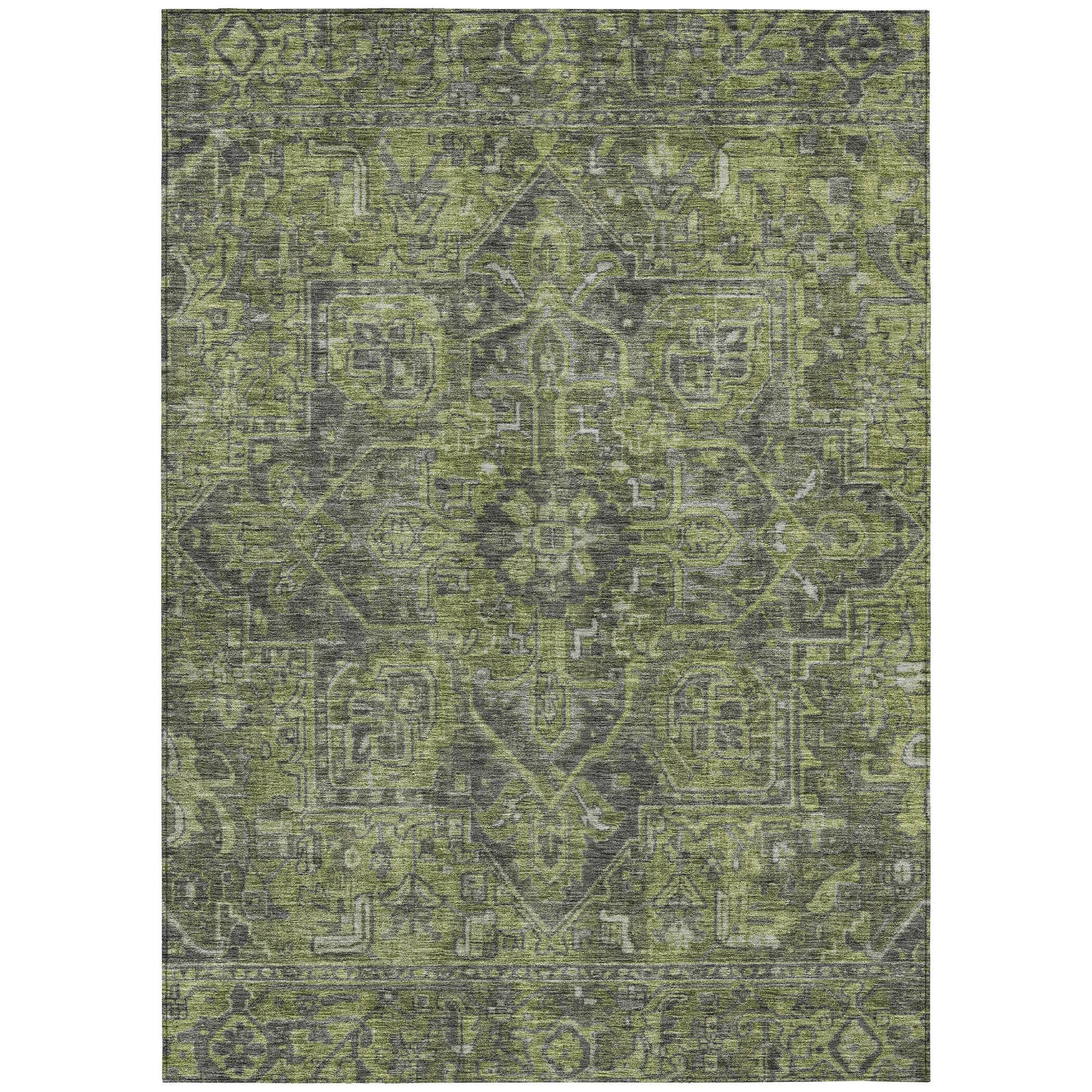 Green Synthetic Oriental 9' x 12' Washable Area Rug