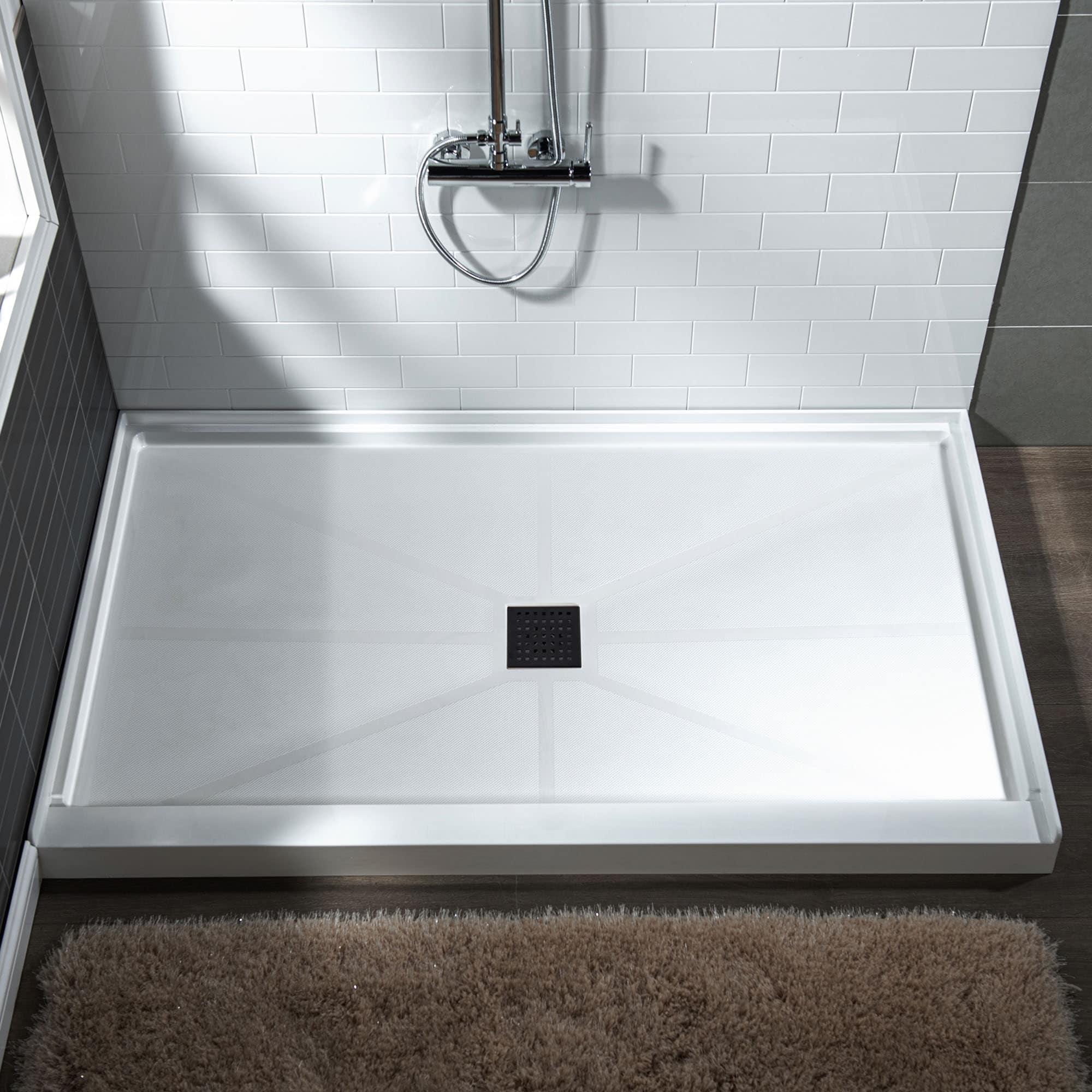 48" W x 36" Solid Surface Single Threshold Shower Pan Base with Drain Assembly & Drain Cover Included, Non-Slip