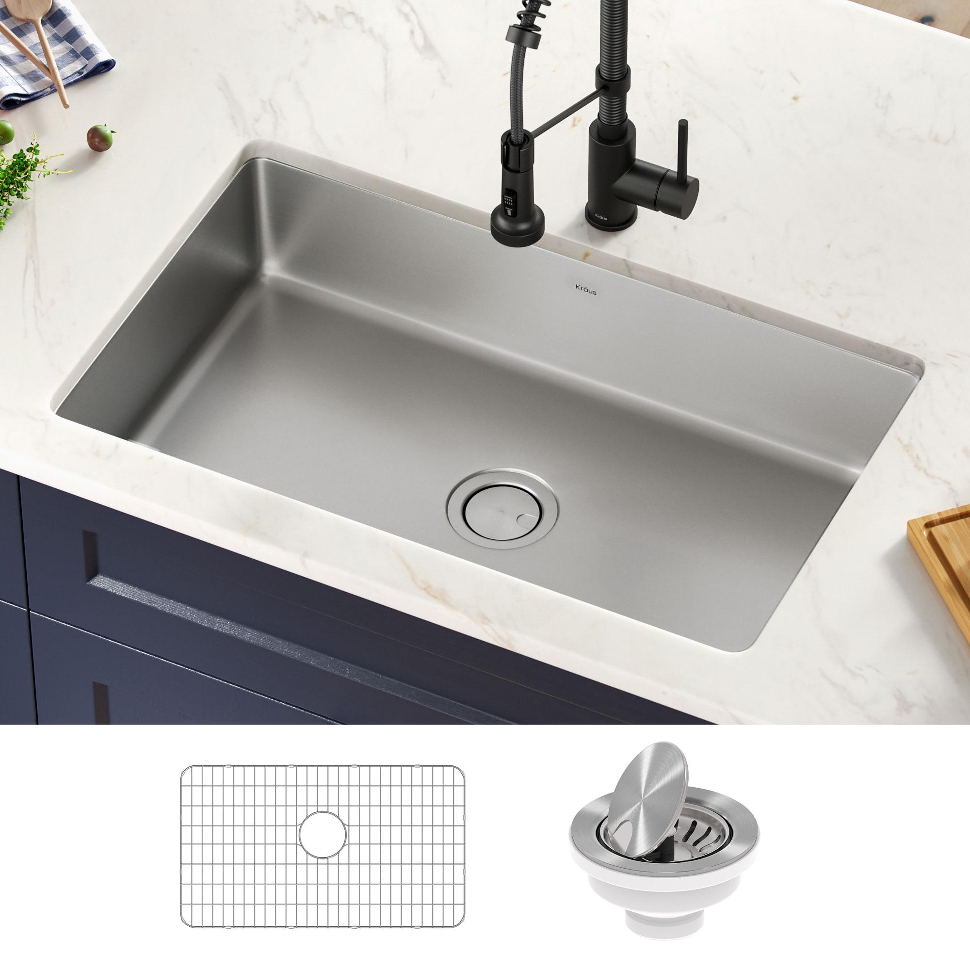 Dex™️ Series KRAUS 32" L Undermount 16 Gauge Stainless Steel Single Bowl Kitchen Sink