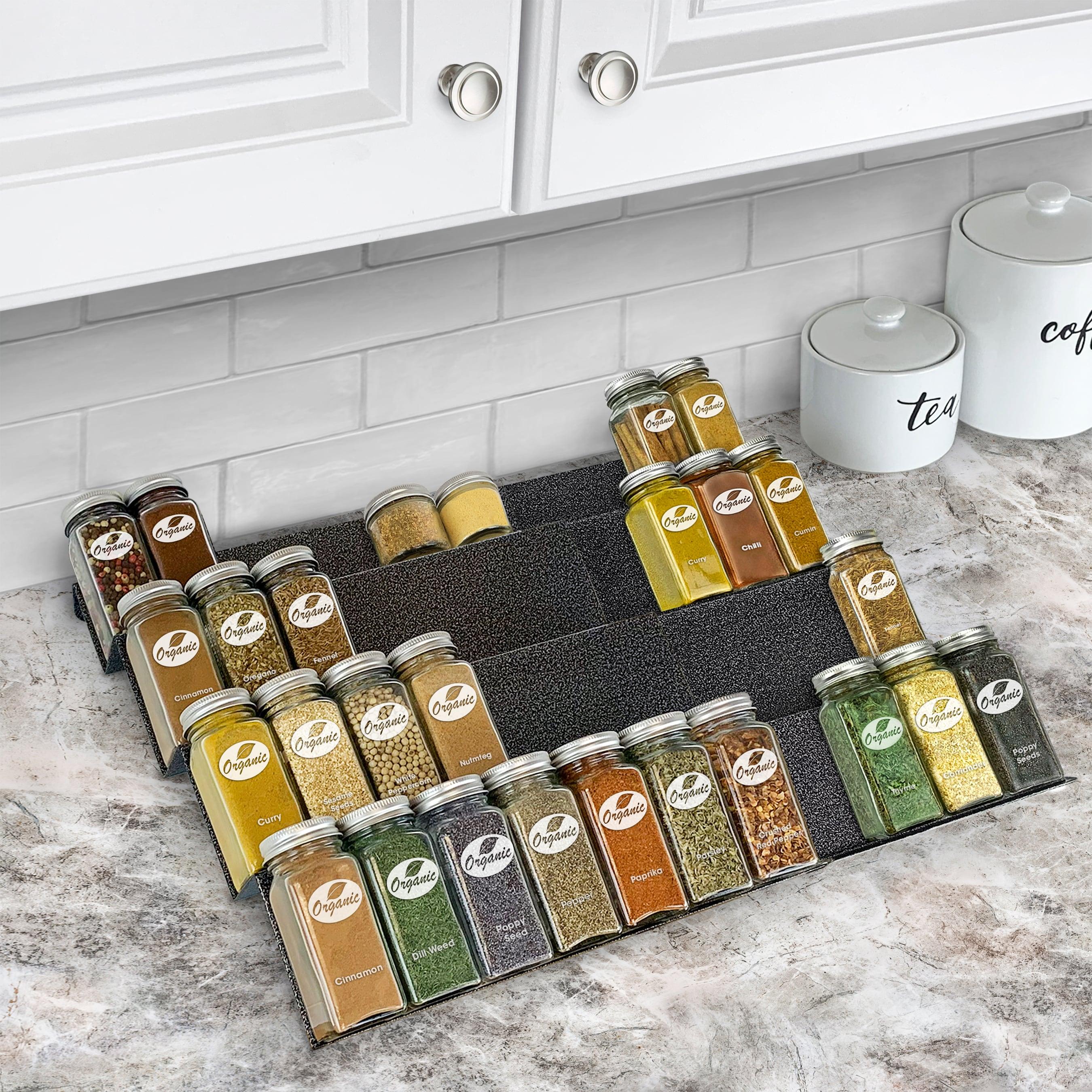 LYNK PROFESSIONAL® Spice Drawer Organizer - Heavy Gauge Steel 4 Tier Spice Rack - Silver Metallic