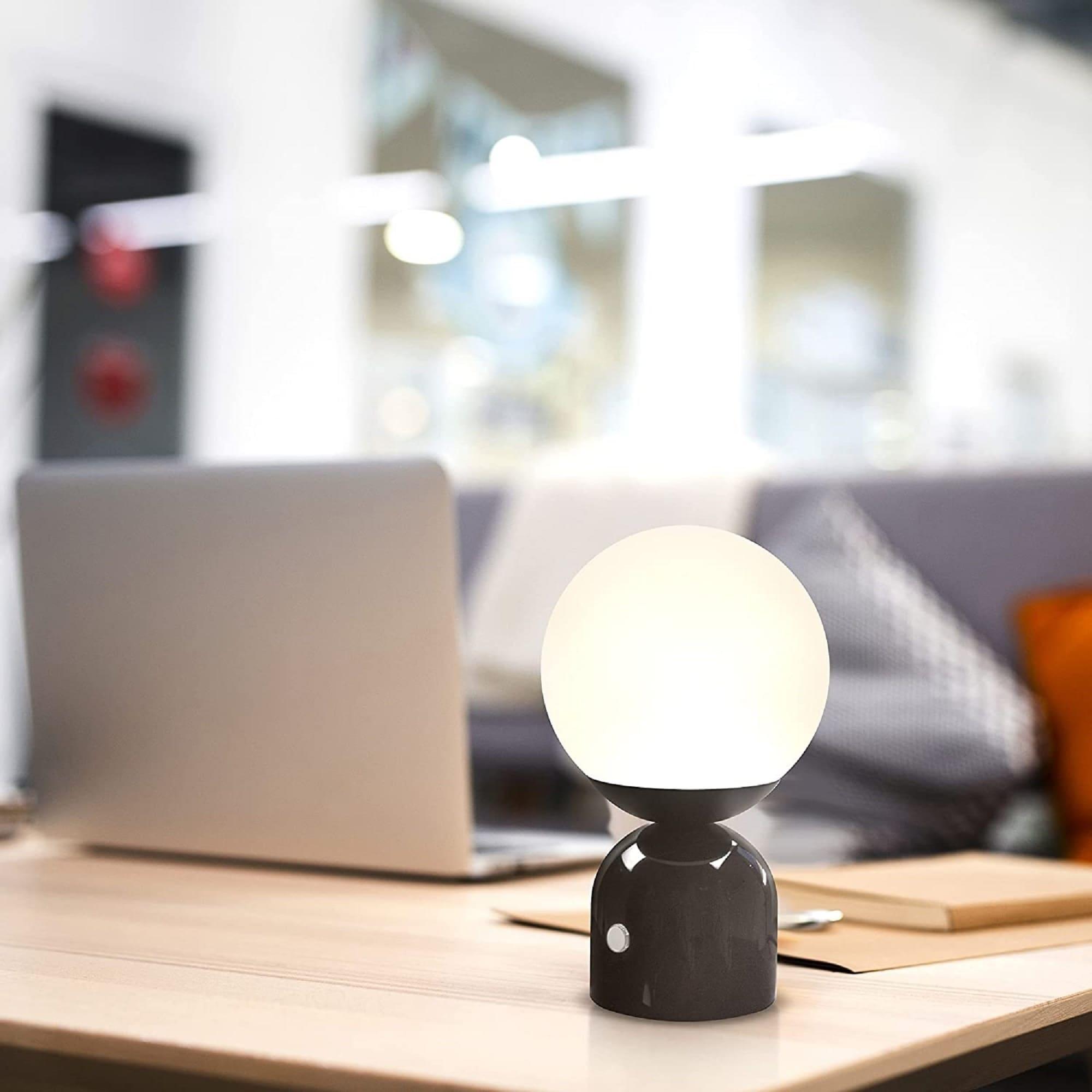 Brightech Mila 10" Modern LED Table Lamp with Black Marble Base and Frosted Globe Shade, 3-Way Dimming