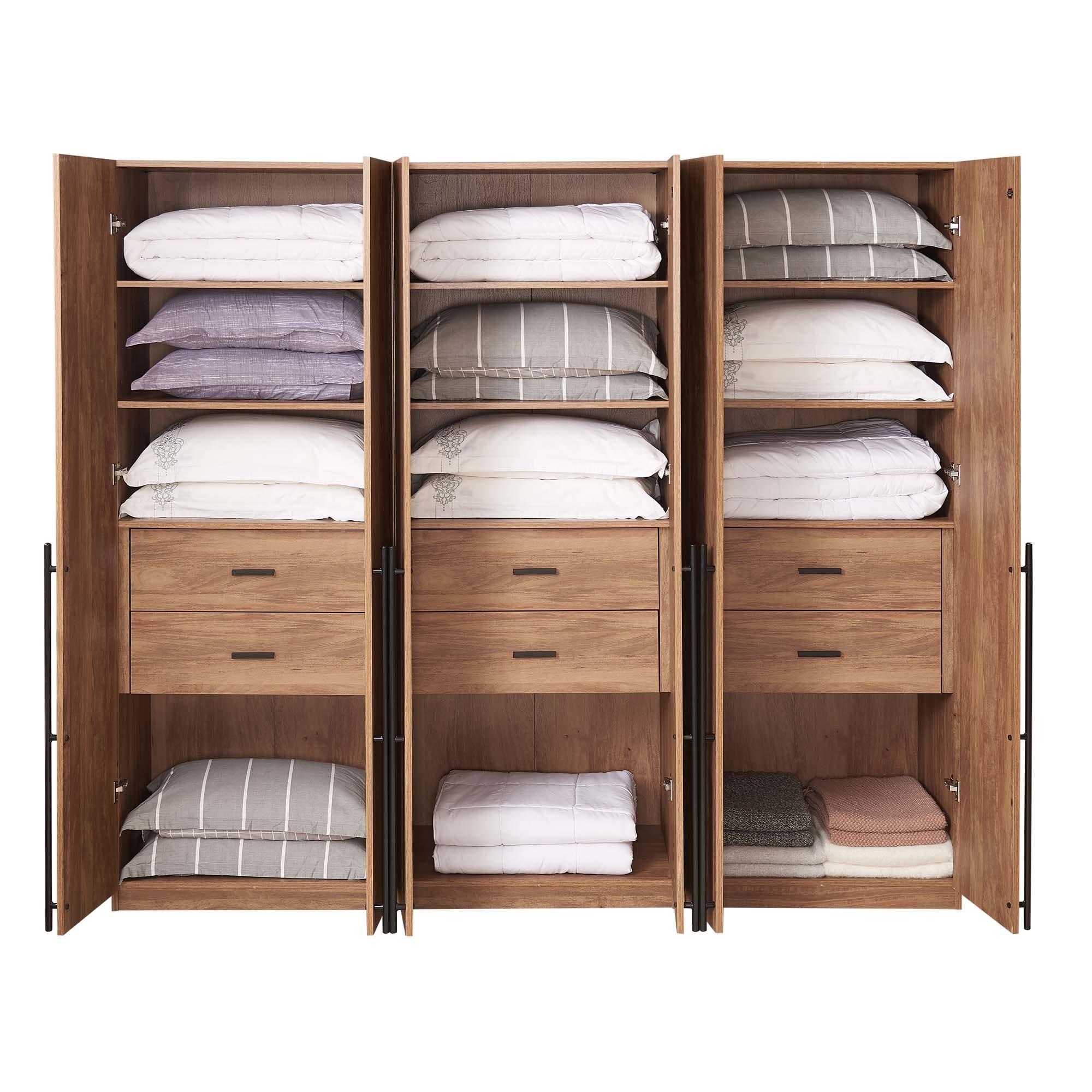 Manhattan Comfort Set of 3 Lee 2 Door and 2 Drawer Wardrobe Closets Golden Brown: Modular Storage Units, MDF Construction