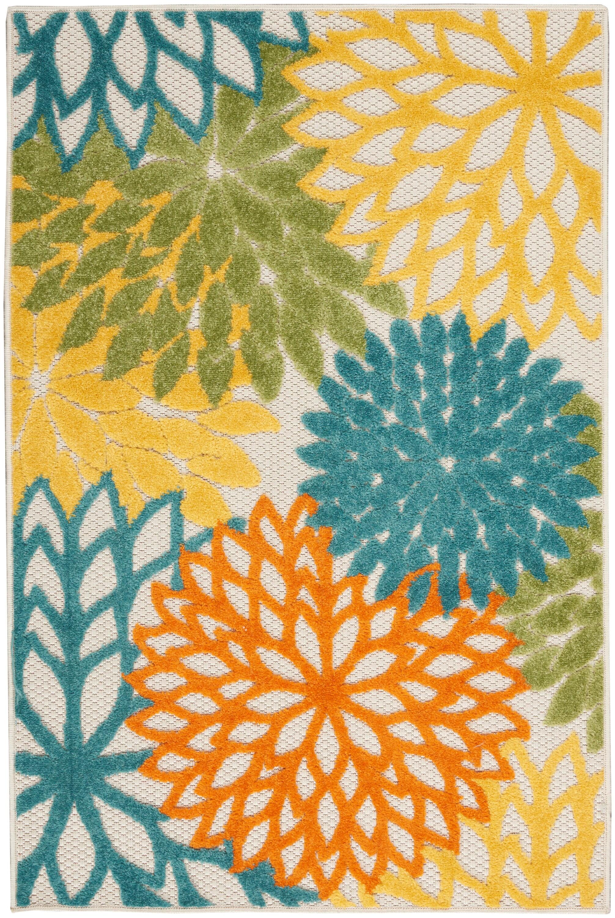 Nourison Aloha Floral Bloom Flatweave High-Low Indoor Outdoor Area Rug Turquoise Multicolor 2'8" x 4'