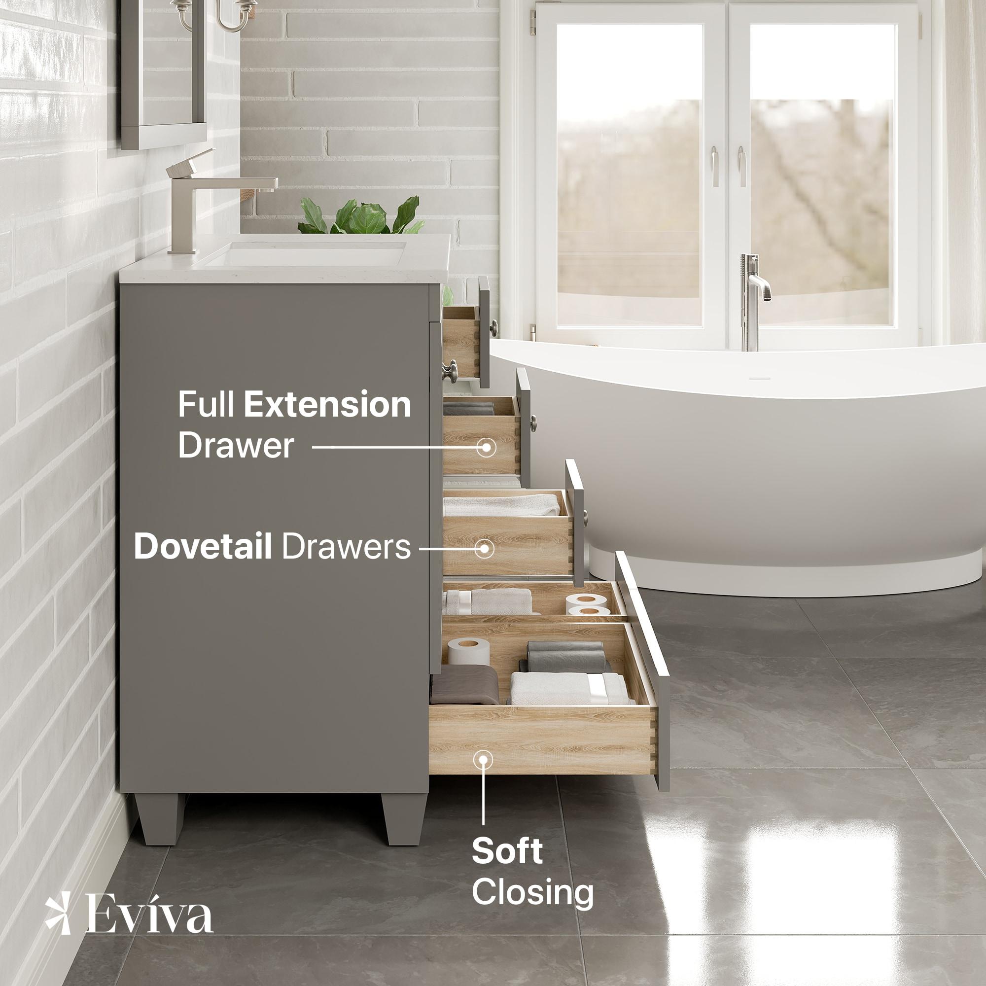 Eviva Happy 30" x 18" Transitional Gray Bathroom Vanity with White Carrara Marble Countertop