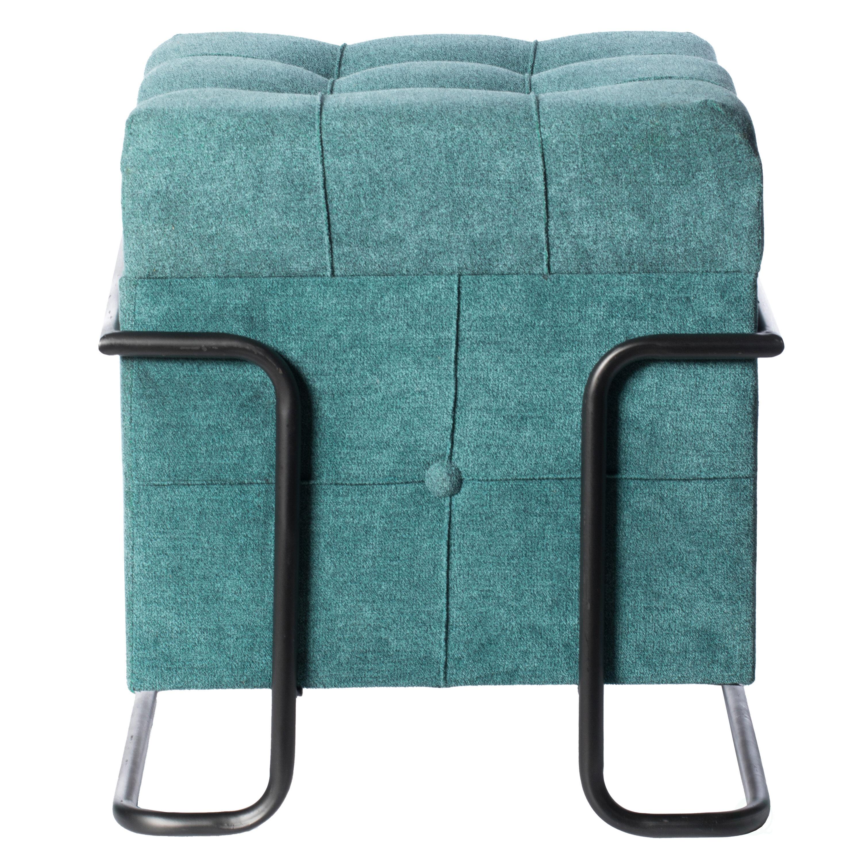 Fabulaxe Square Fabric Storage Ottoman with Black Metal Frame, Blue