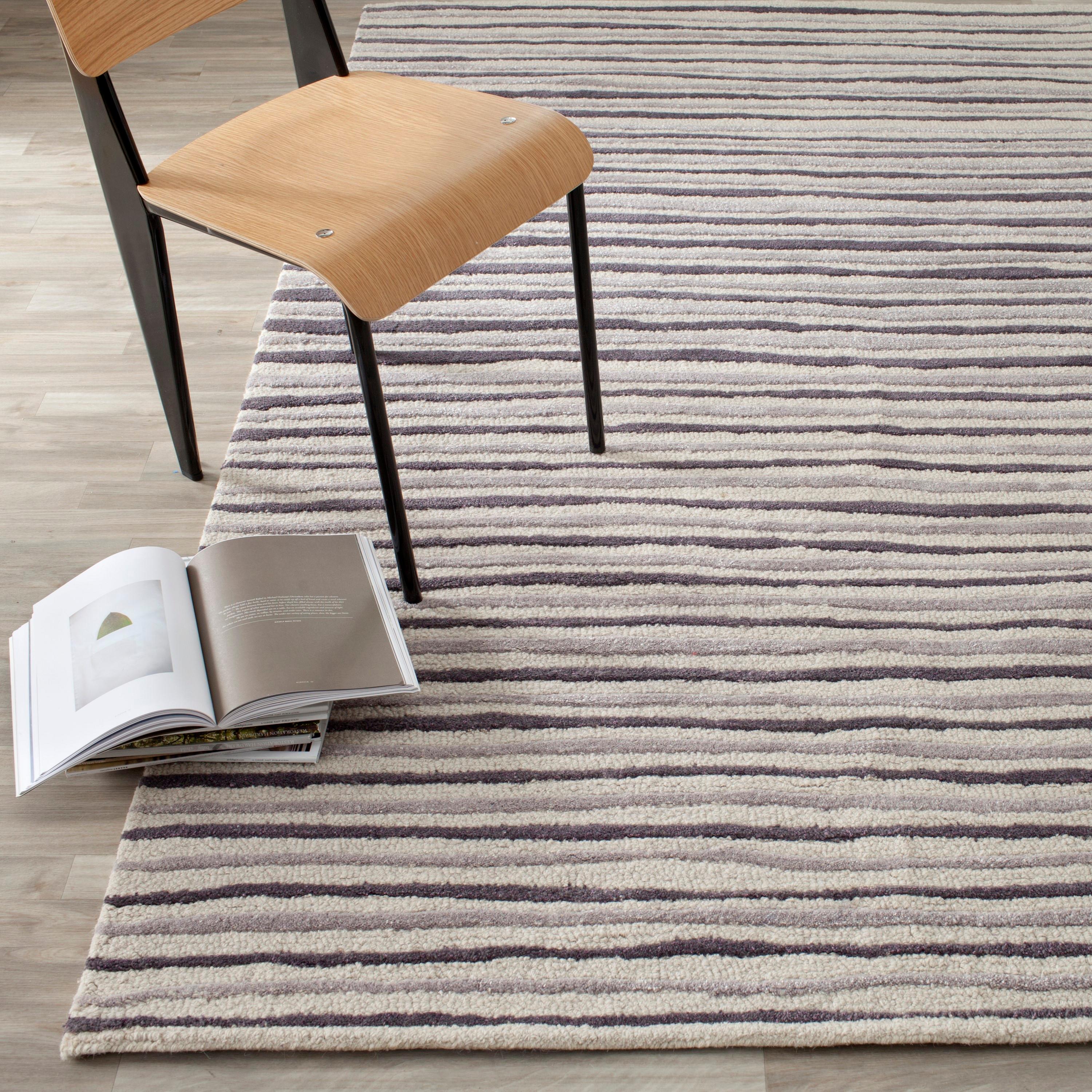 Martha Stewart Hand Drawn Stripe - MSR3619 - Indoor Hand Tufted Area Rugs - Wampum Purple - 4'x6'