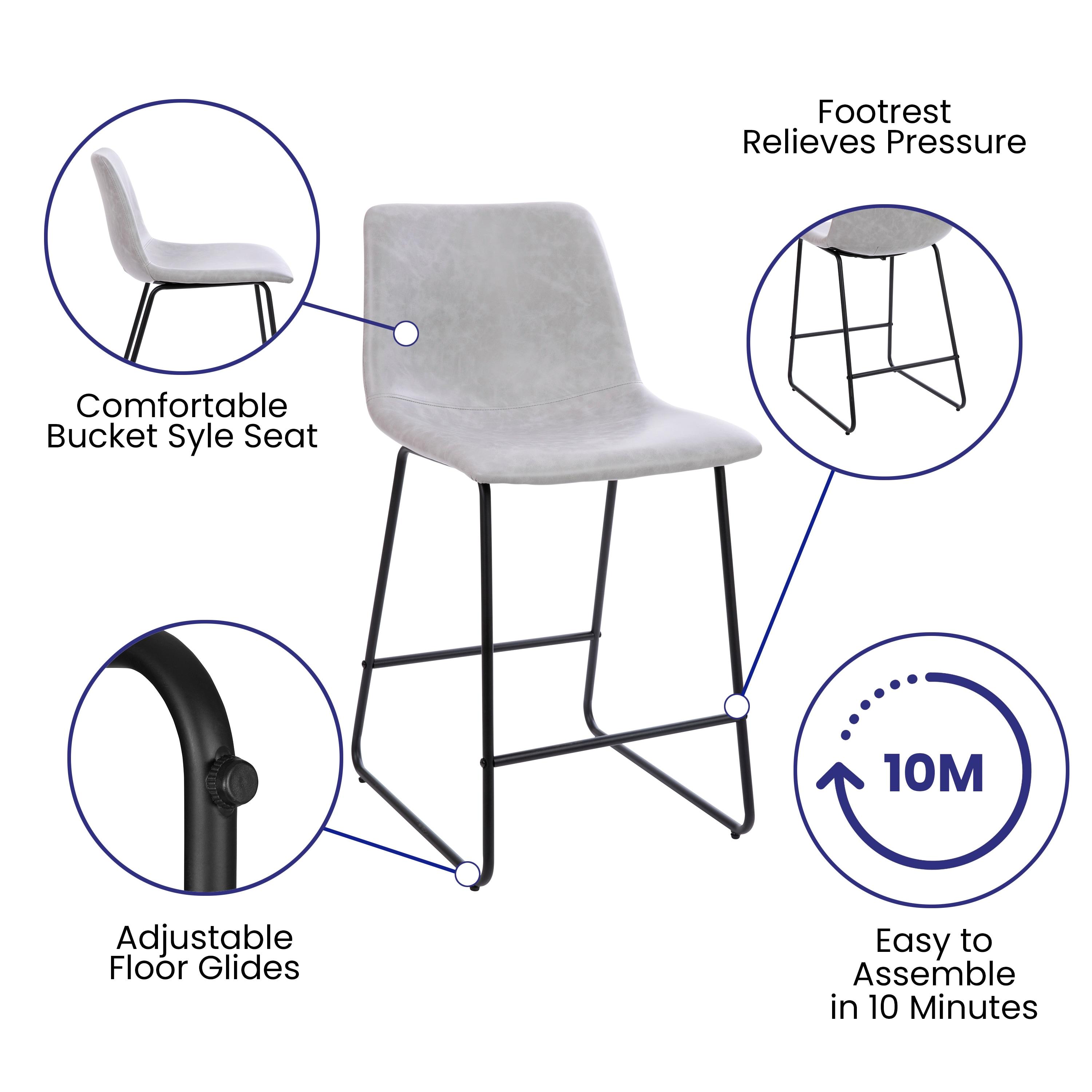 Flash Furniture Reagan 24 inch LeatherSoft Counter Height Barstools in Light Gray, Set of 2